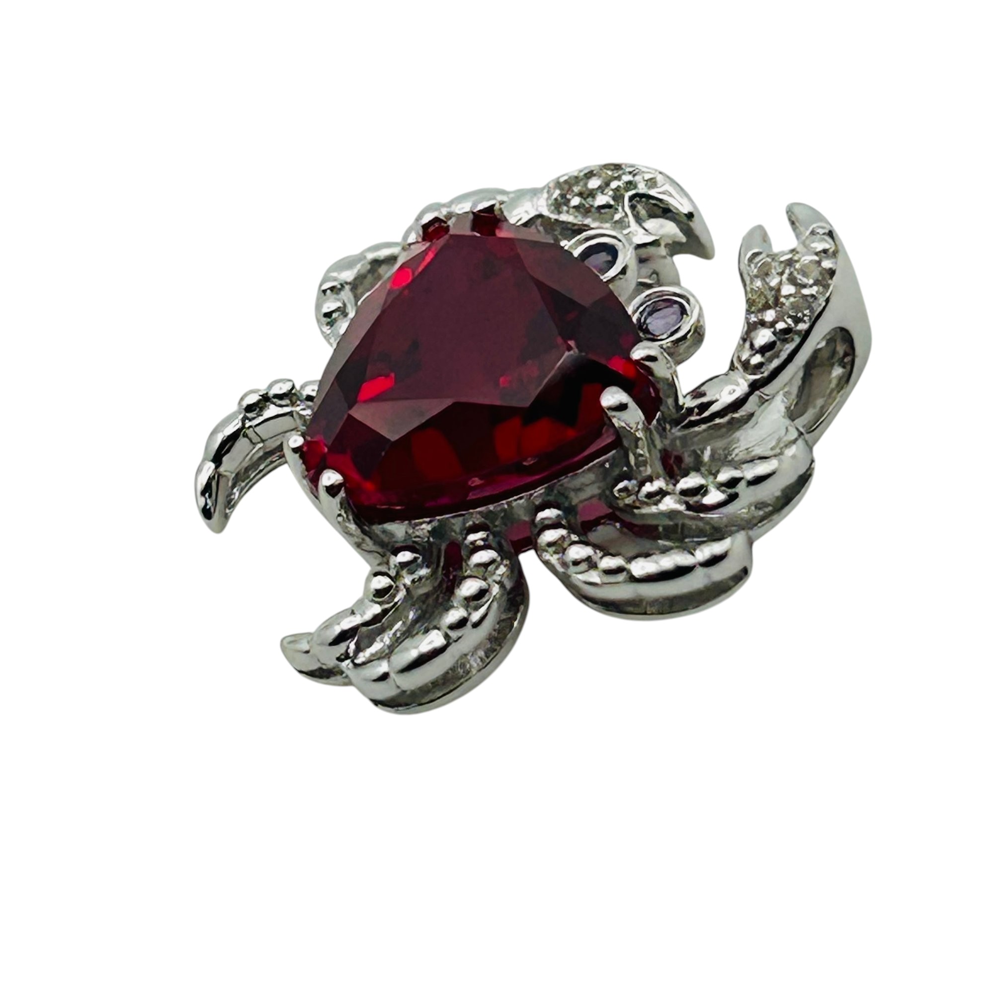 Sterling Ruby Diamond Accent Crab Pendant