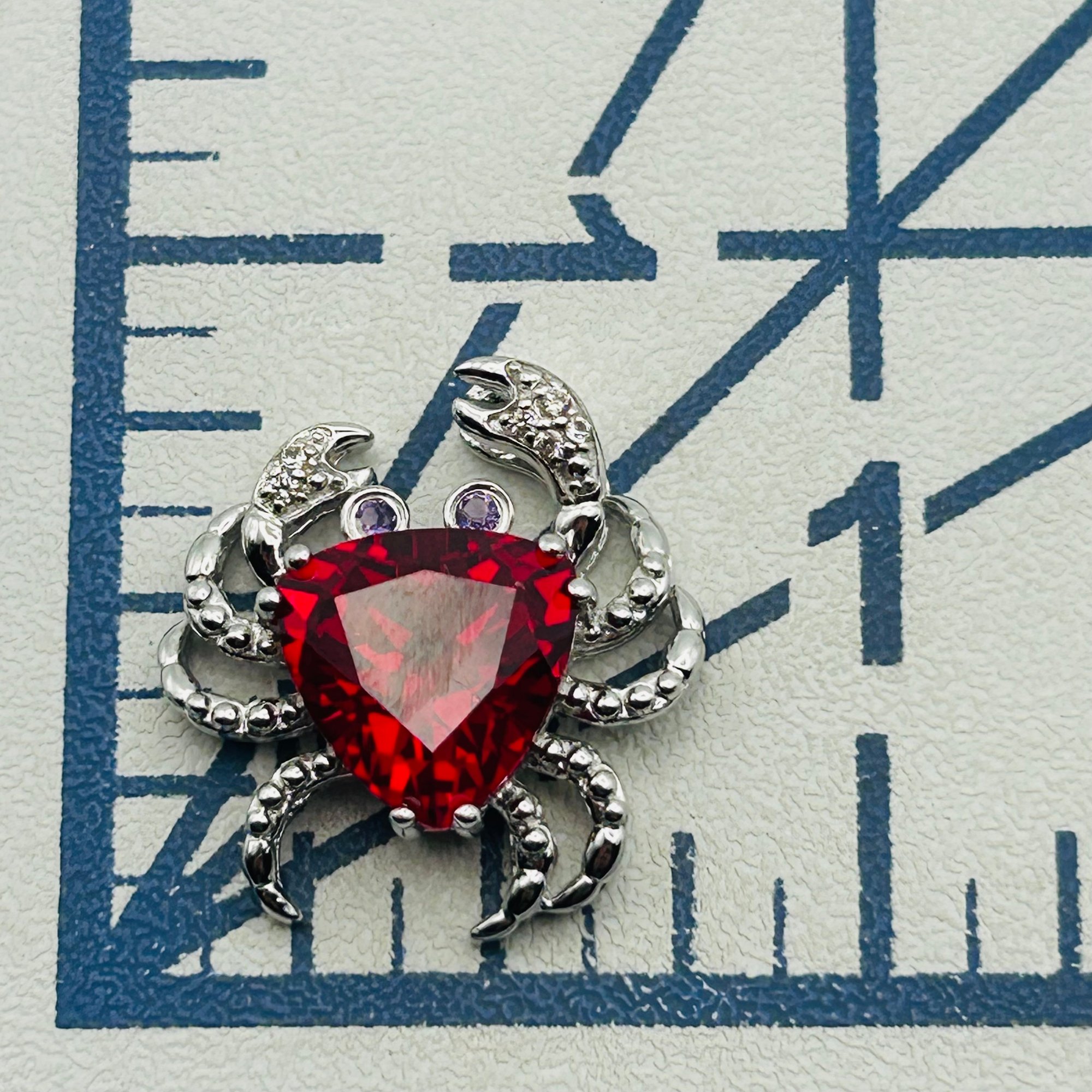 Sterling Ruby Diamond Accent Crab Pendant