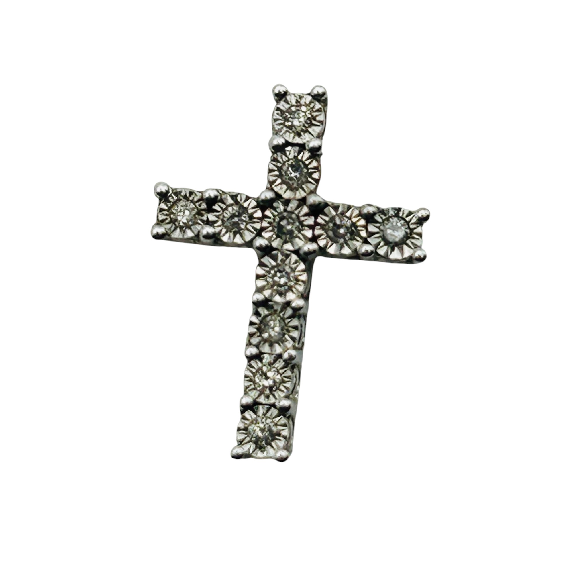 Signed Sterling Diamond Cross Pendant