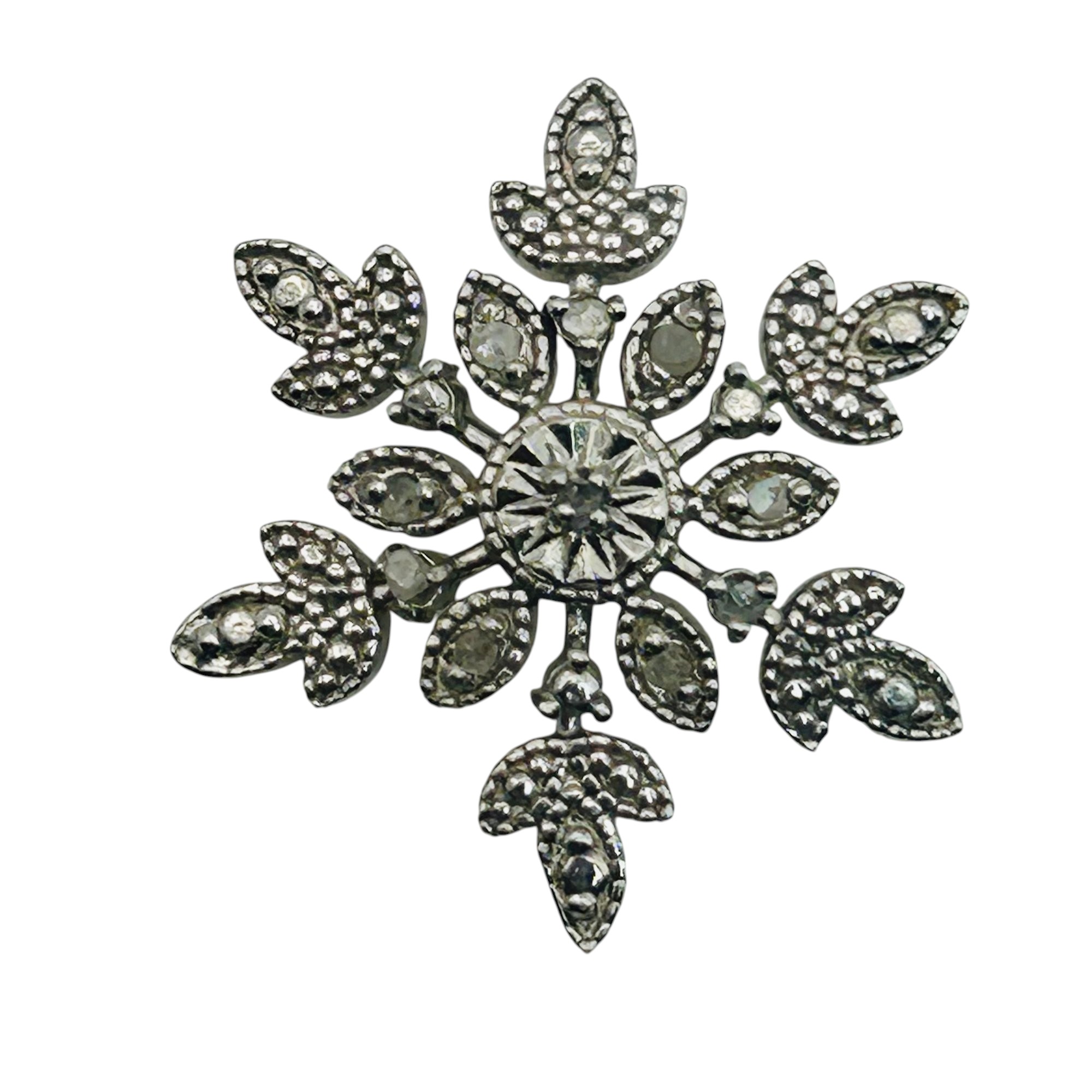 Signed Sterling Diamond Snow Flake Pendant 2.2g