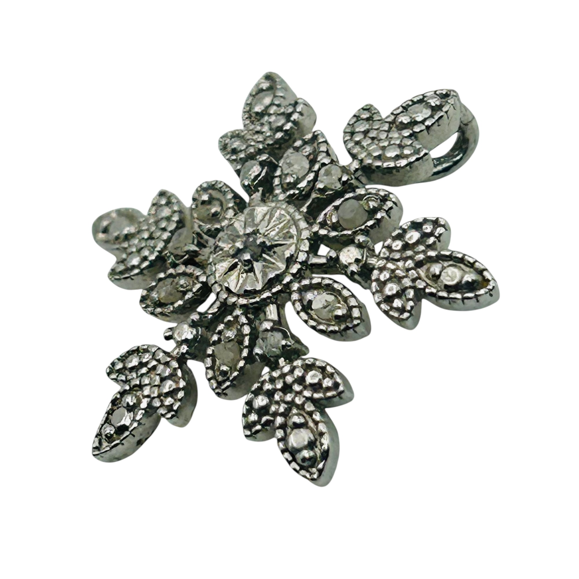 Signed Sterling Diamond Snow Flake Pendant 2.2g
