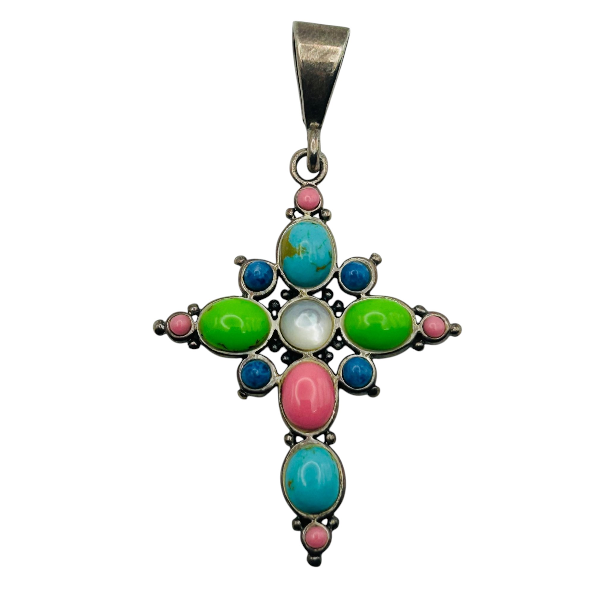 Sterling Multi Stone Cross Pendant