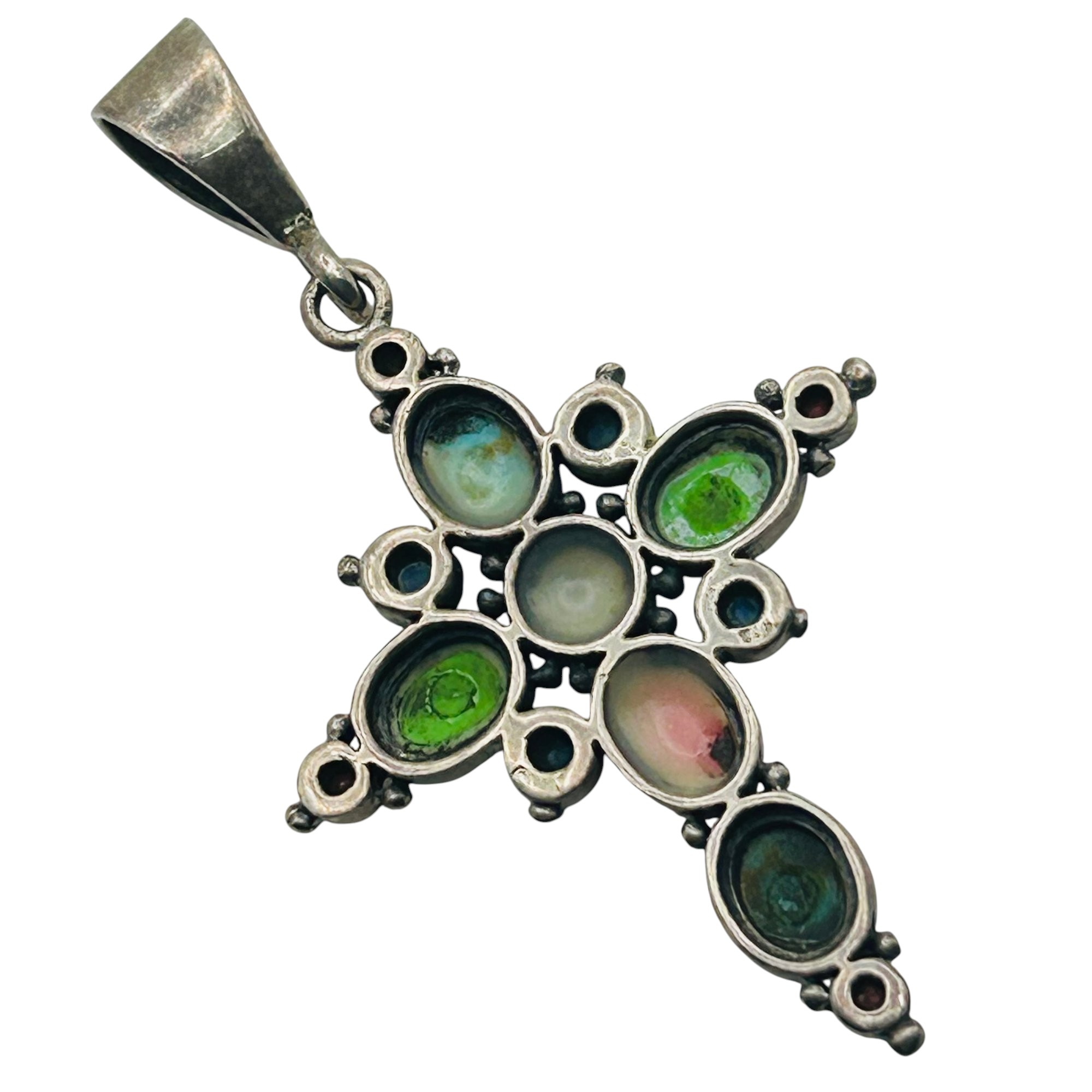 Sterling Multi Stone Cross Pendant