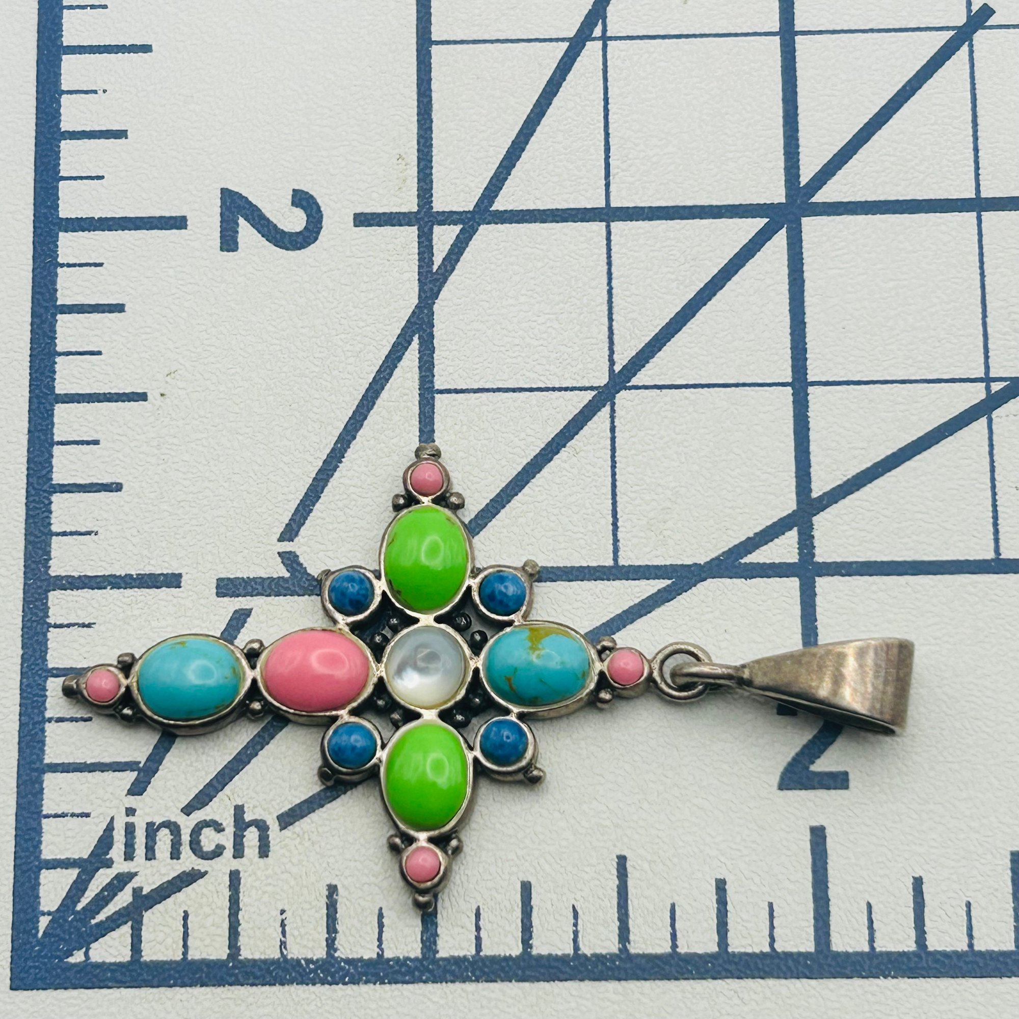 Sterling Multi Stone Cross Pendant