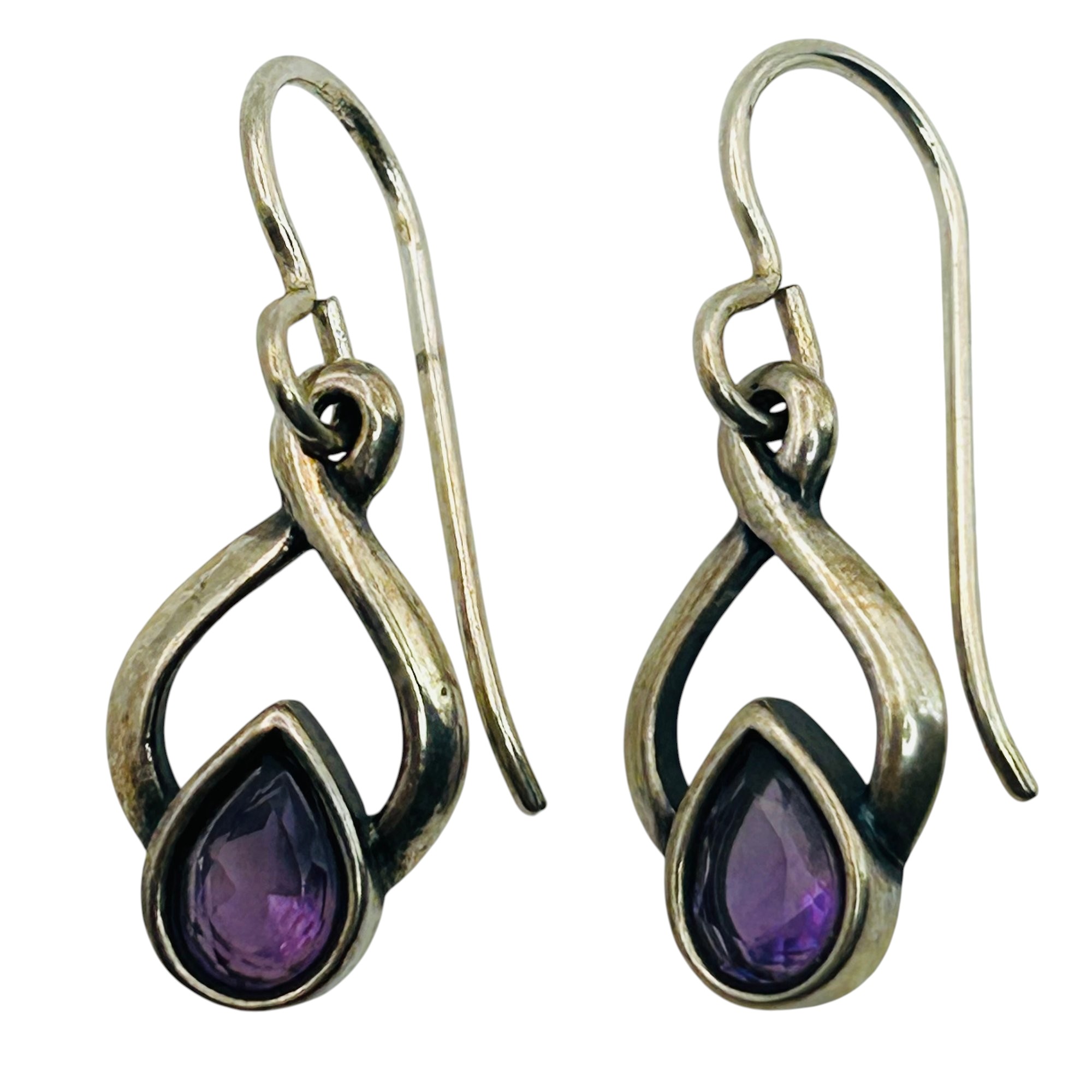 Signed Sterling Amethyst Infinity Earrings