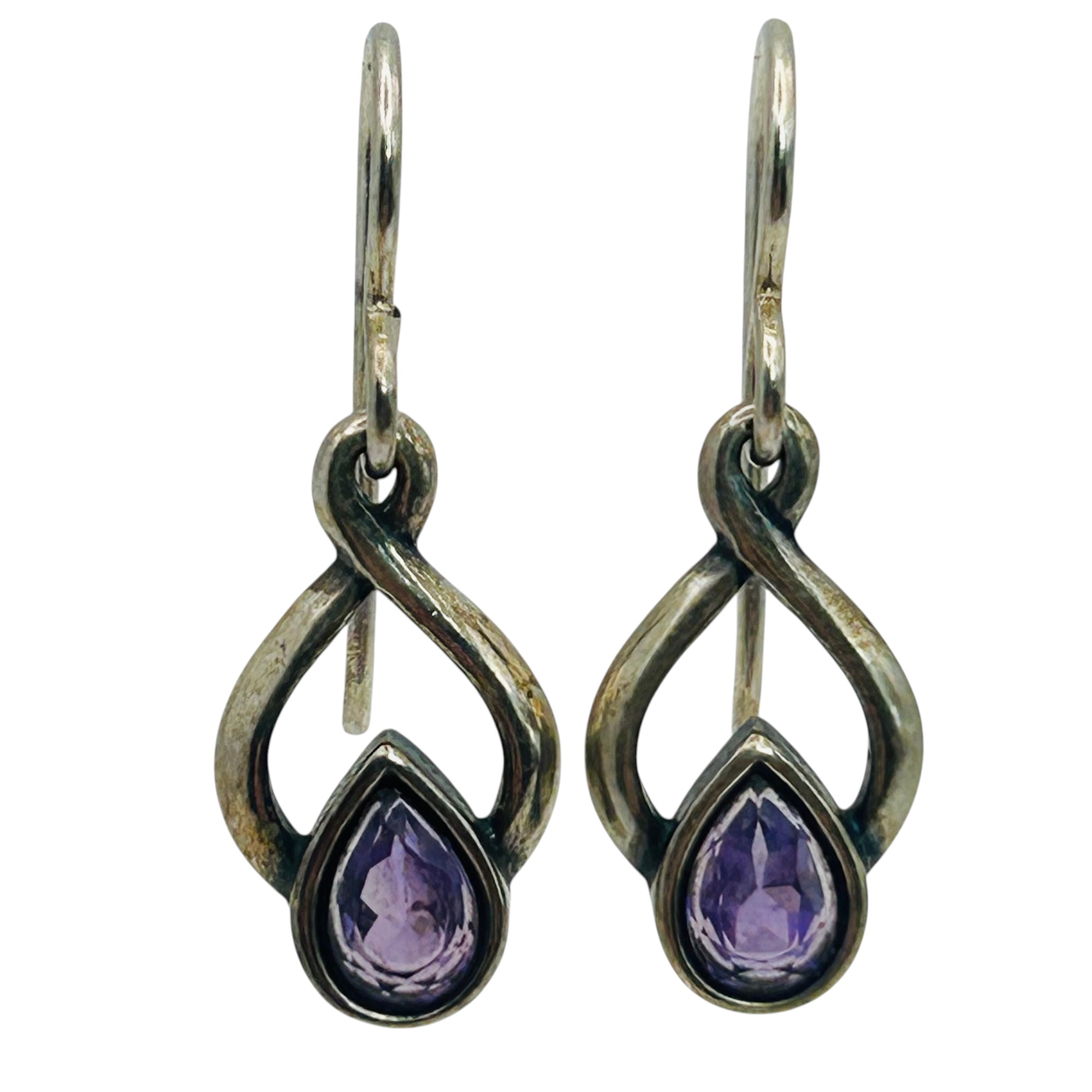 Signed Sterling Amethyst Infinity Earrings
