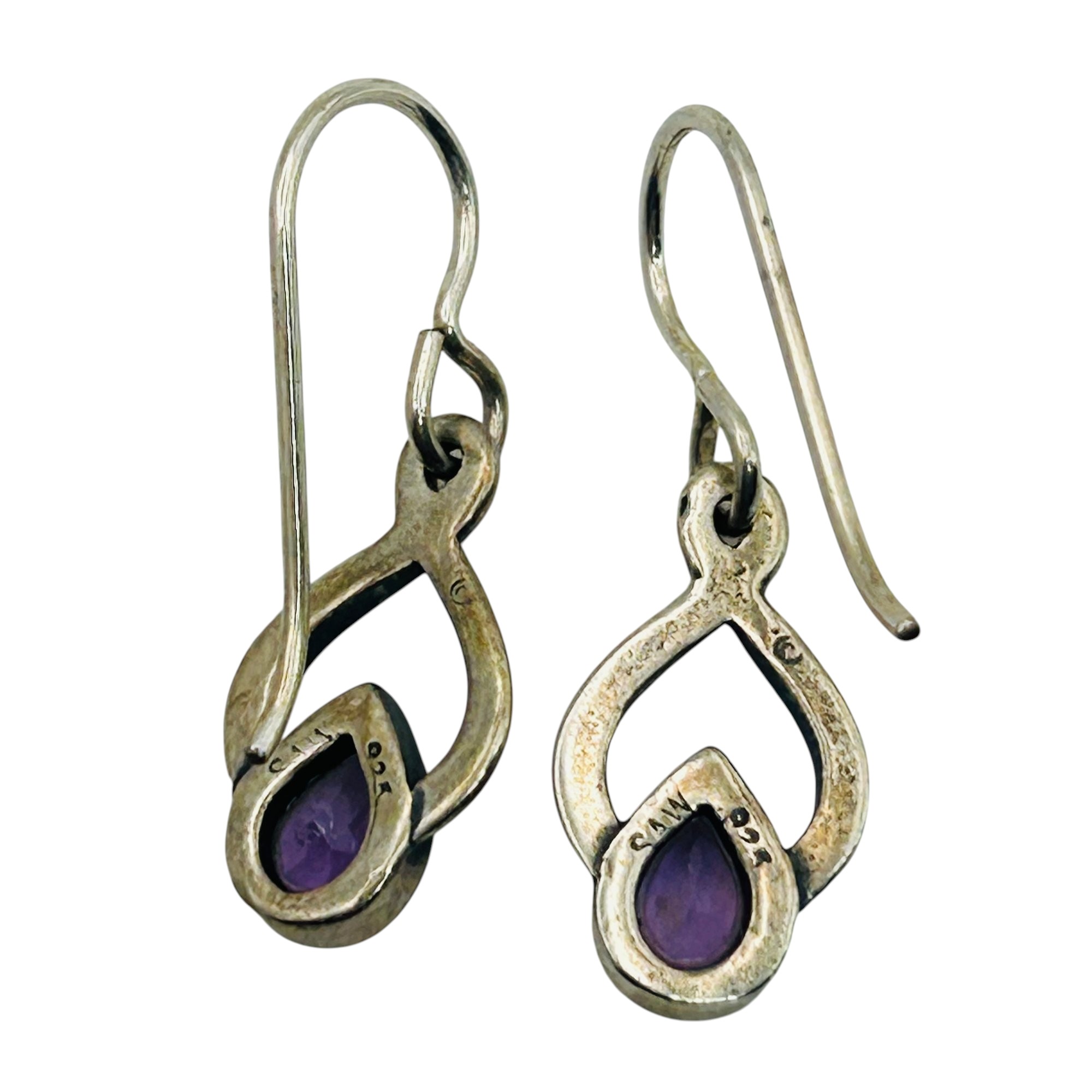 Signed Sterling Amethyst Infinity Earrings