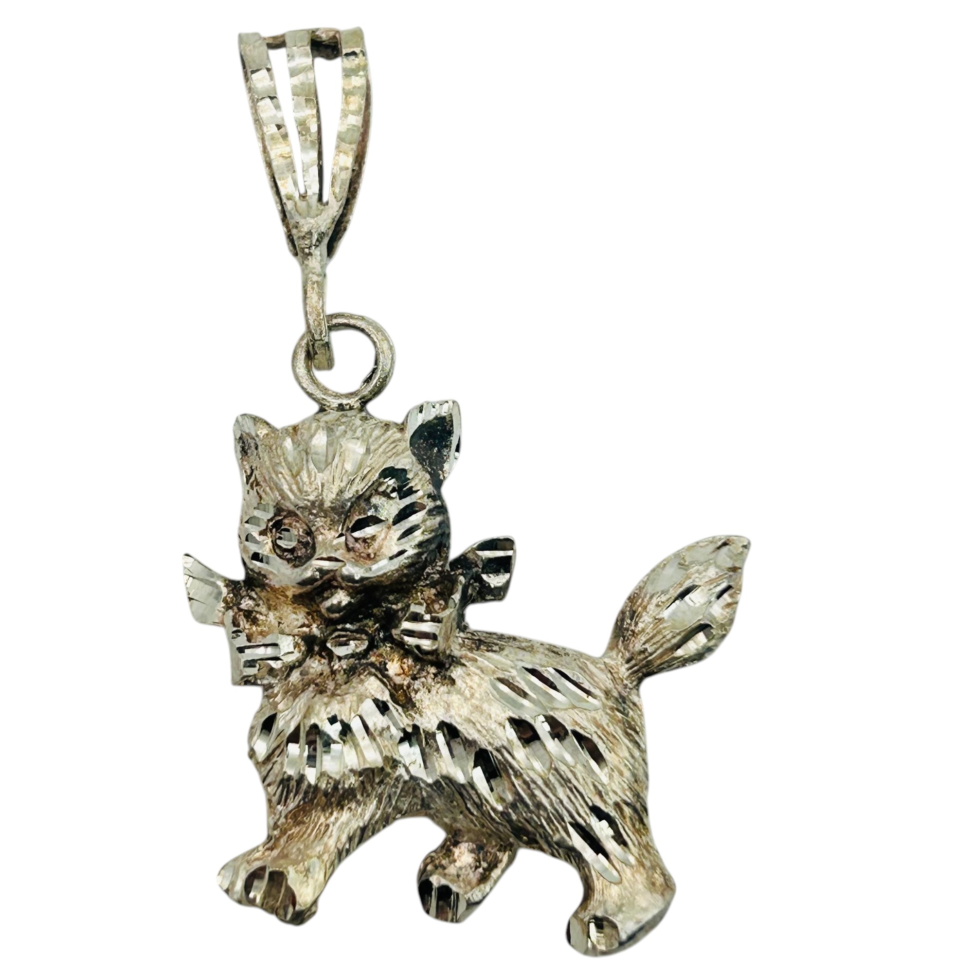 Sterling Cat Textured Pendant