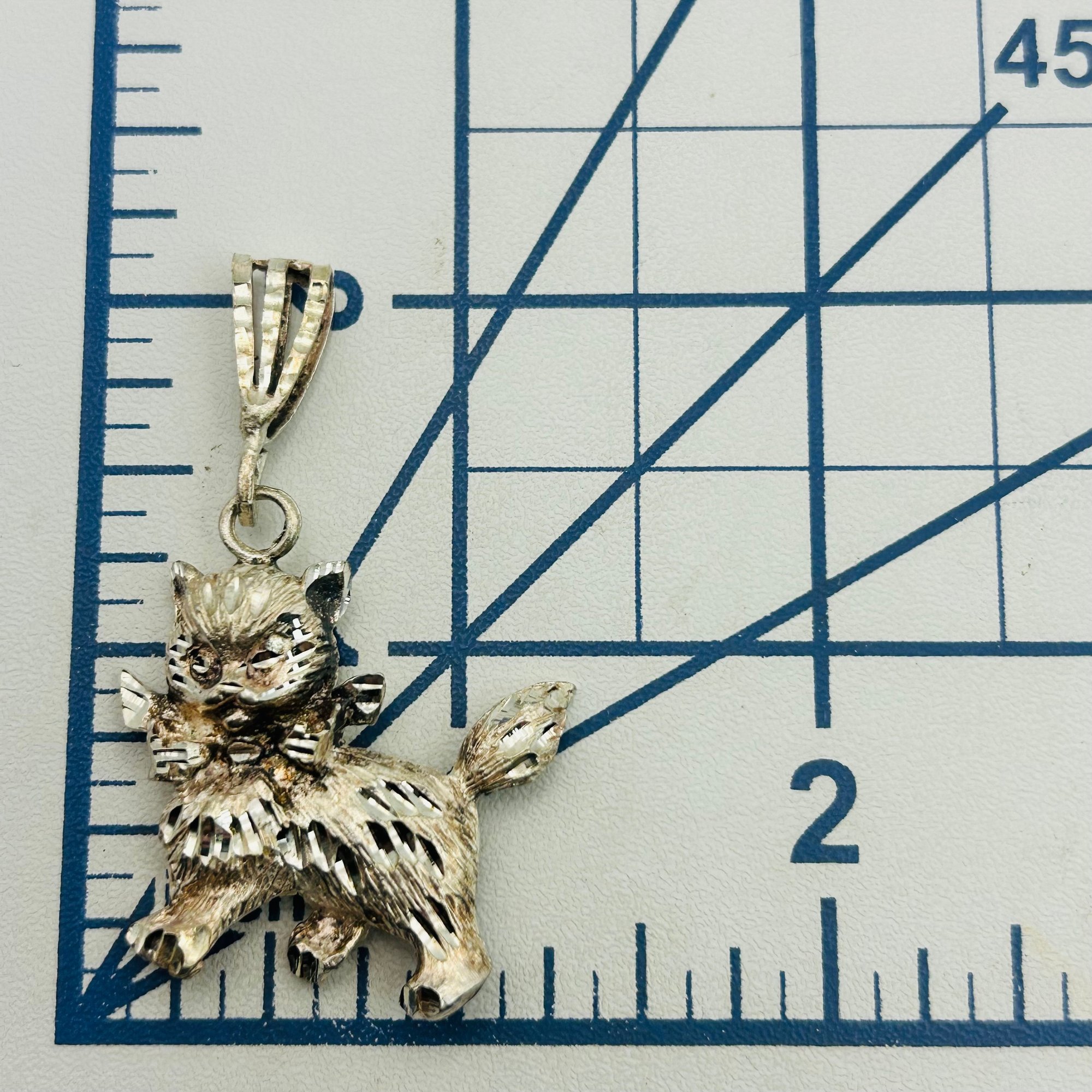 Sterling Cat Textured Pendant