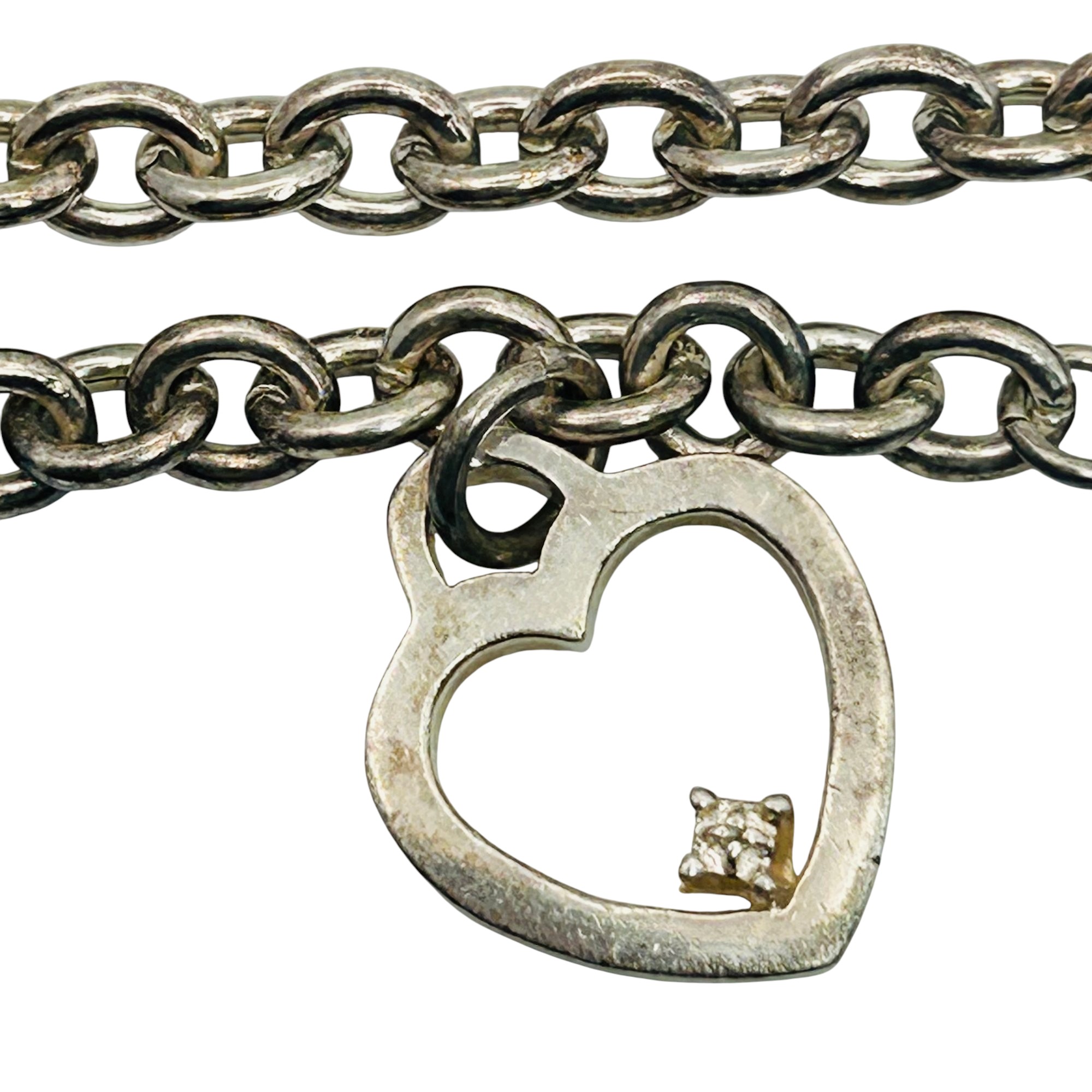 Sterling Cable Chain Heart Charm Toggle Bracelet