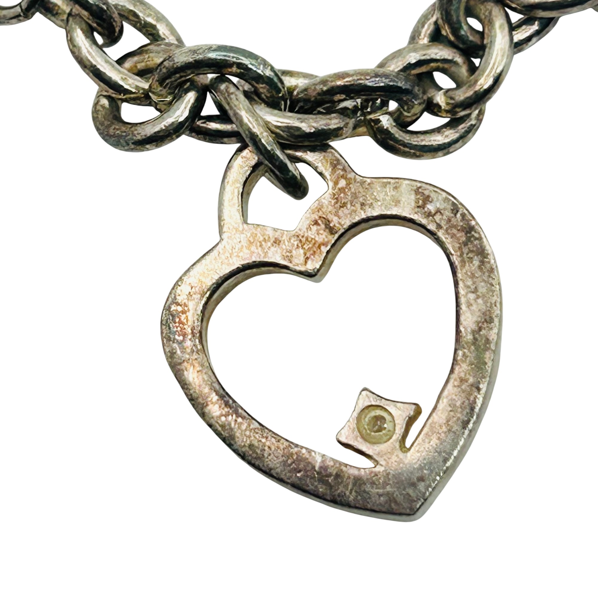 Sterling Cable Chain Heart Charm Toggle Bracelet
