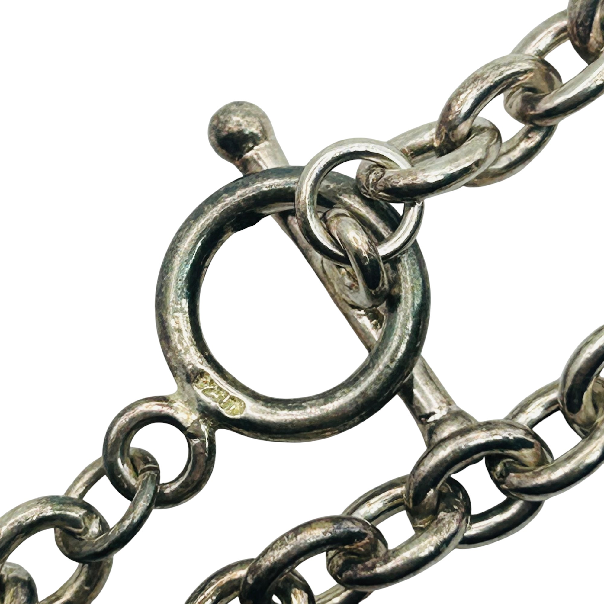 Sterling Cable Chain Heart Charm Toggle Bracelet