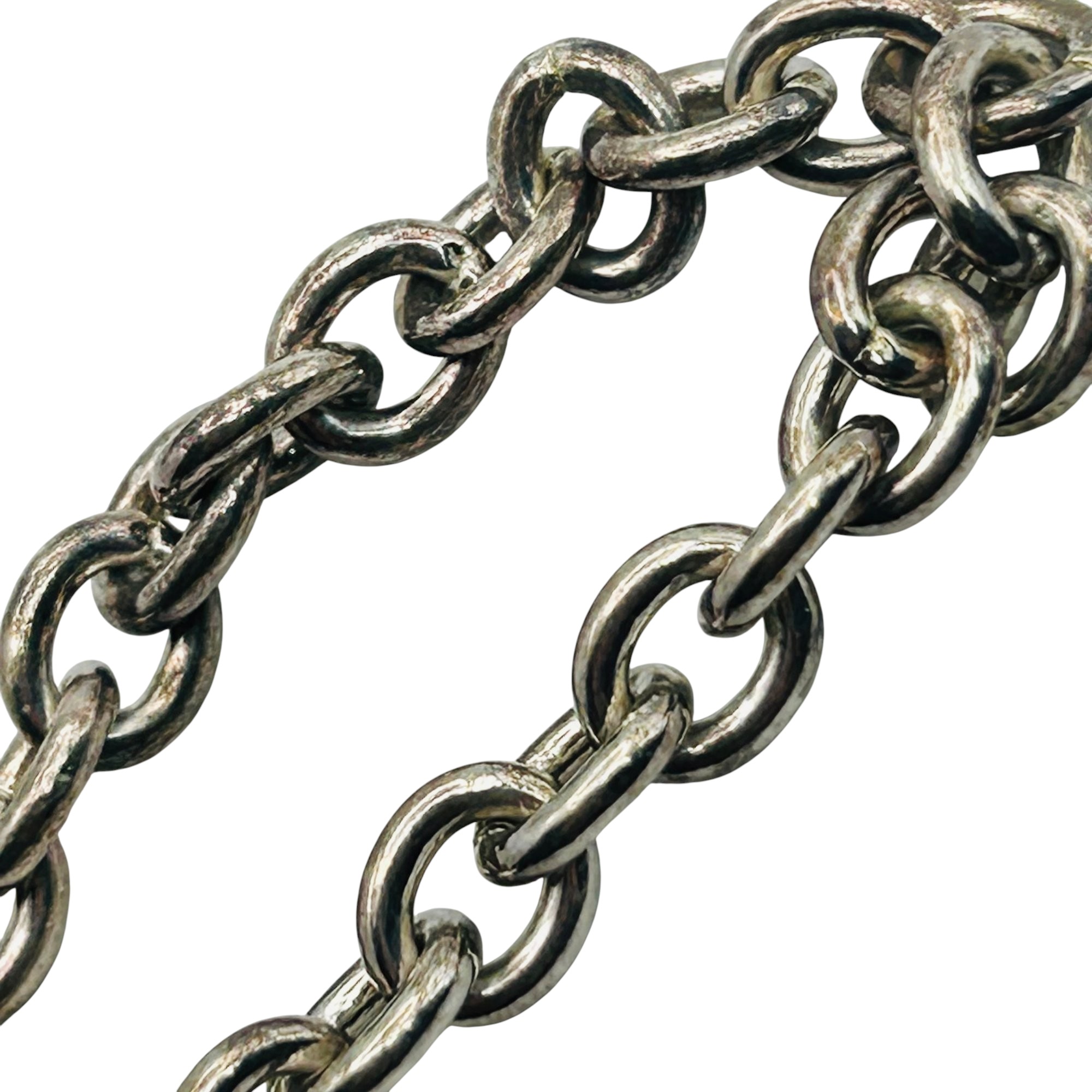 Sterling Cable Chain Heart Charm Toggle Bracelet