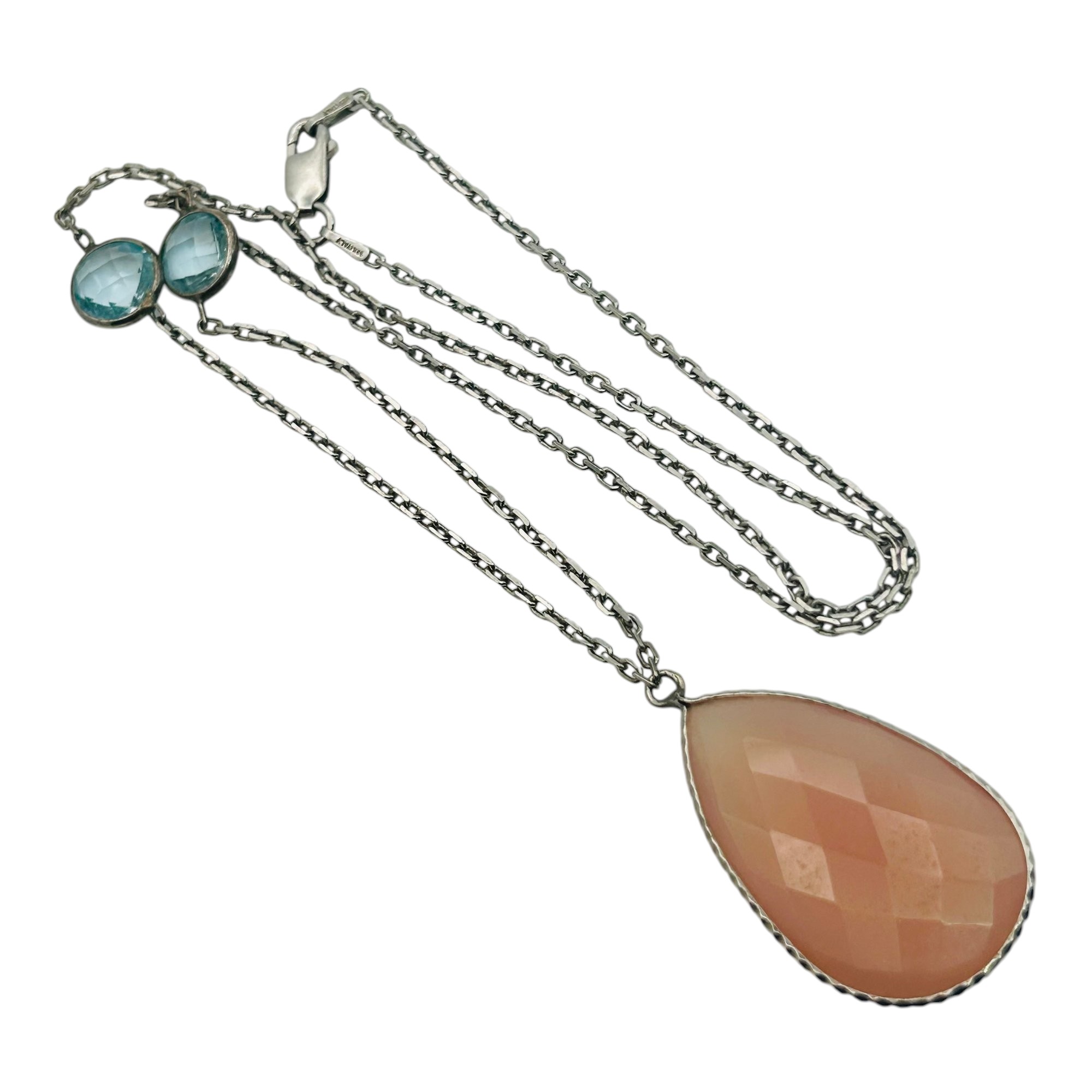 Signed Italy Sterling Rose Quartz Topaz Necklace