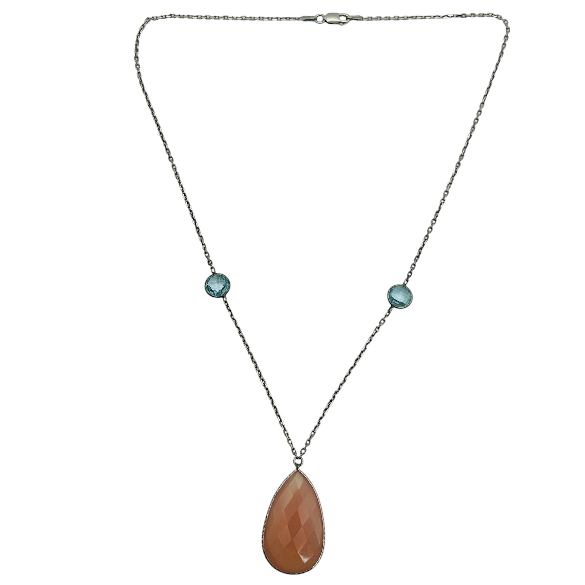 Signed Italy Sterling Rose Quartz Topaz Necklace