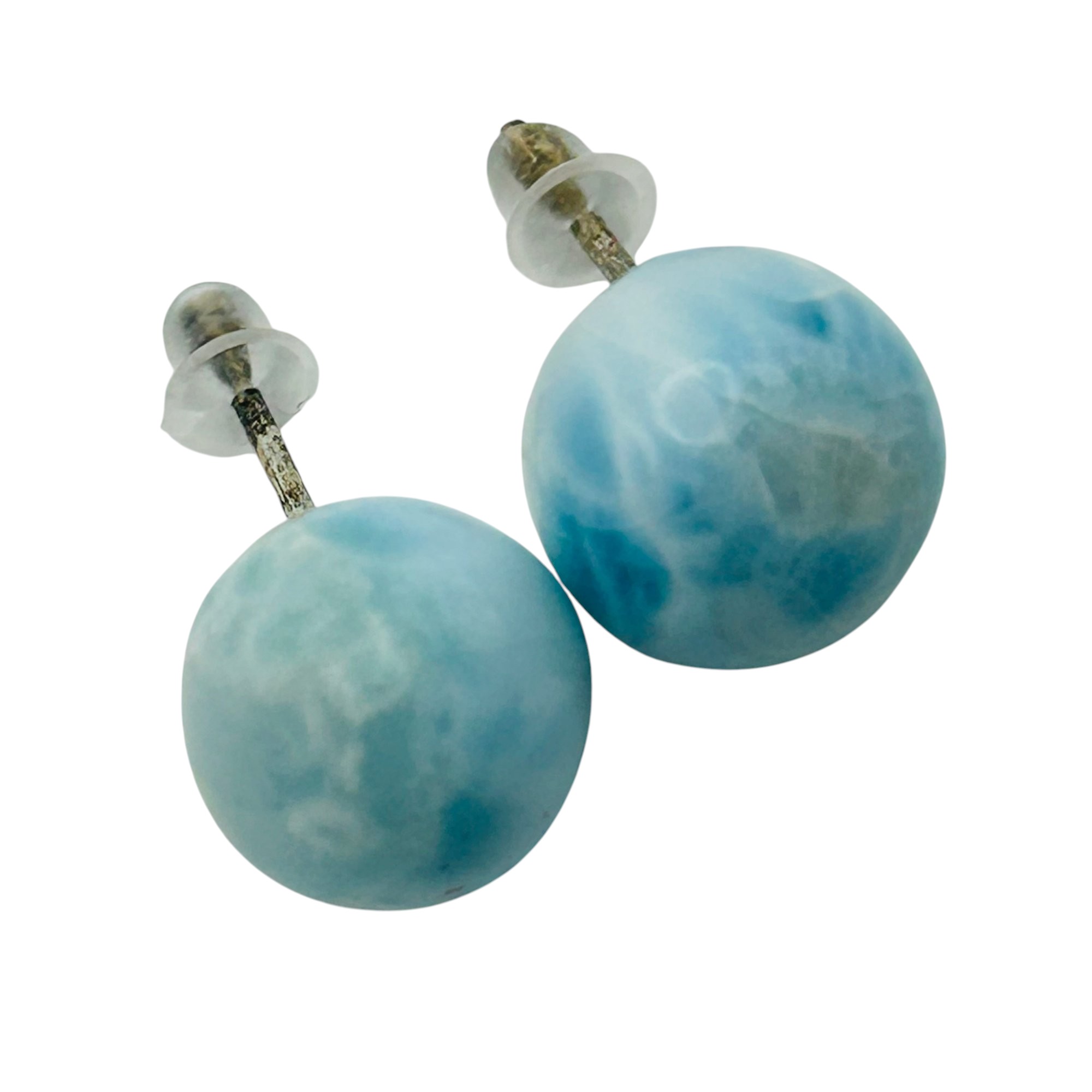 Sterling Larimar Round Earrings