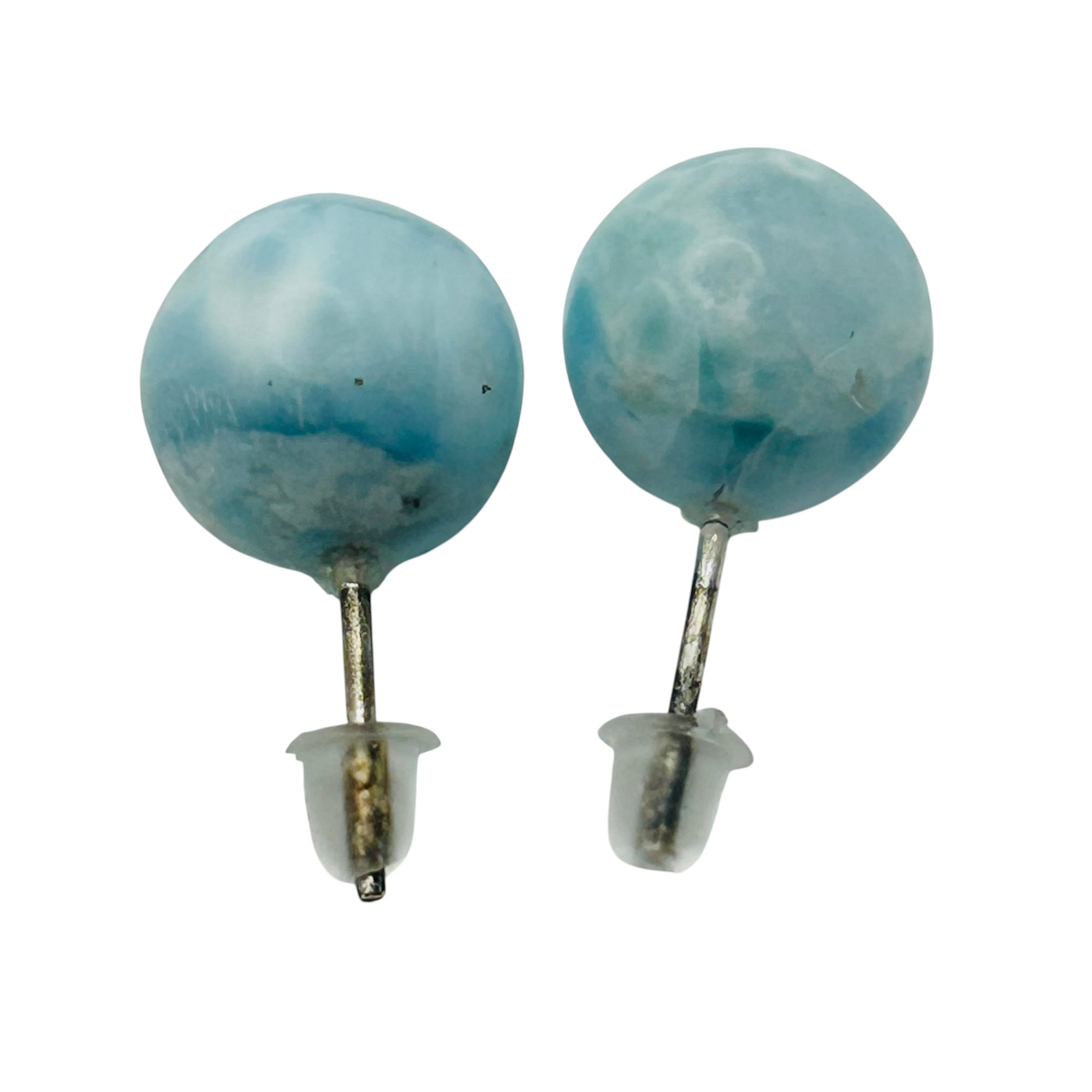 Sterling Larimar Round Earrings