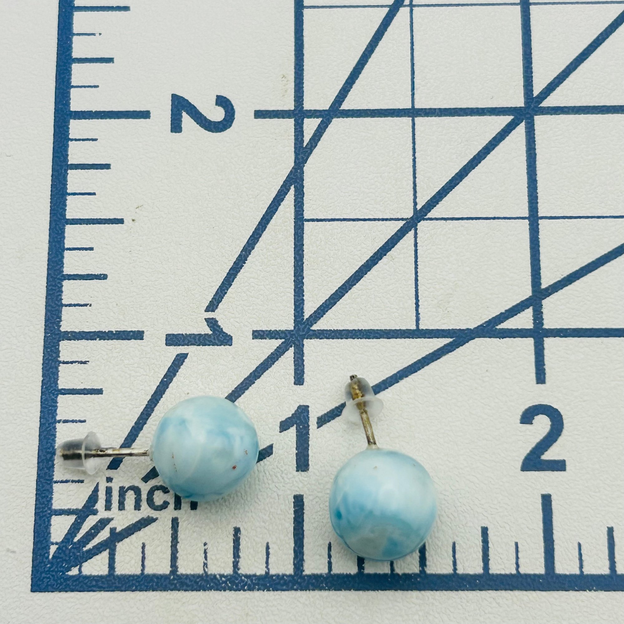 Sterling Larimar Round Earrings