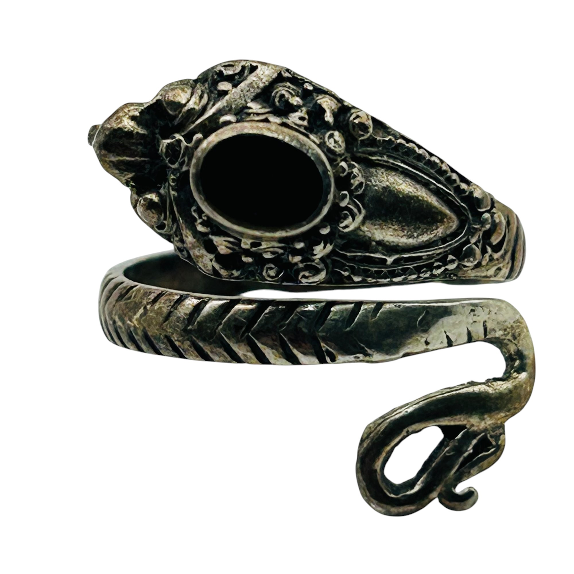 Sterling Onyx Dragon Wrap Adjustable Ring