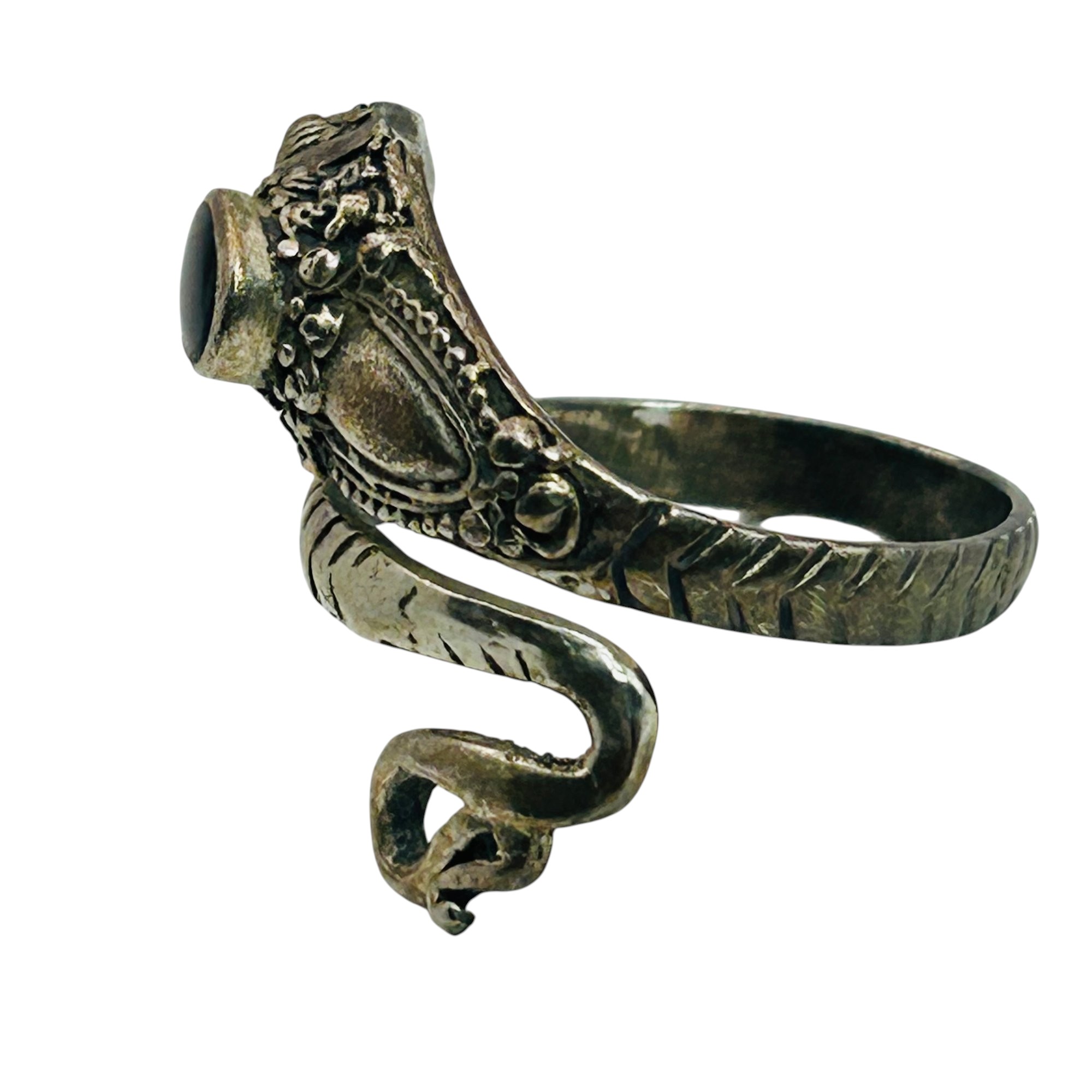Sterling Onyx Dragon Wrap Adjustable Ring