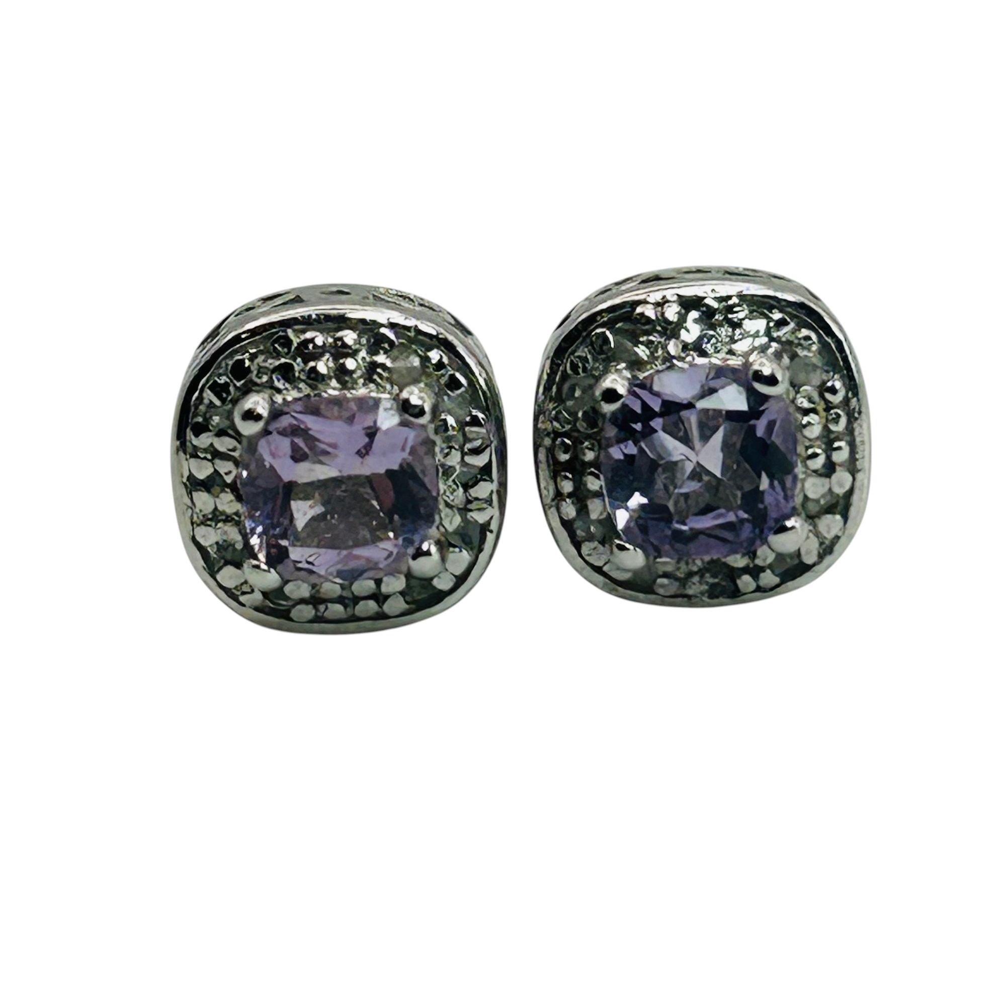 Sterling Amethyst Diamond Halo Set Earrings