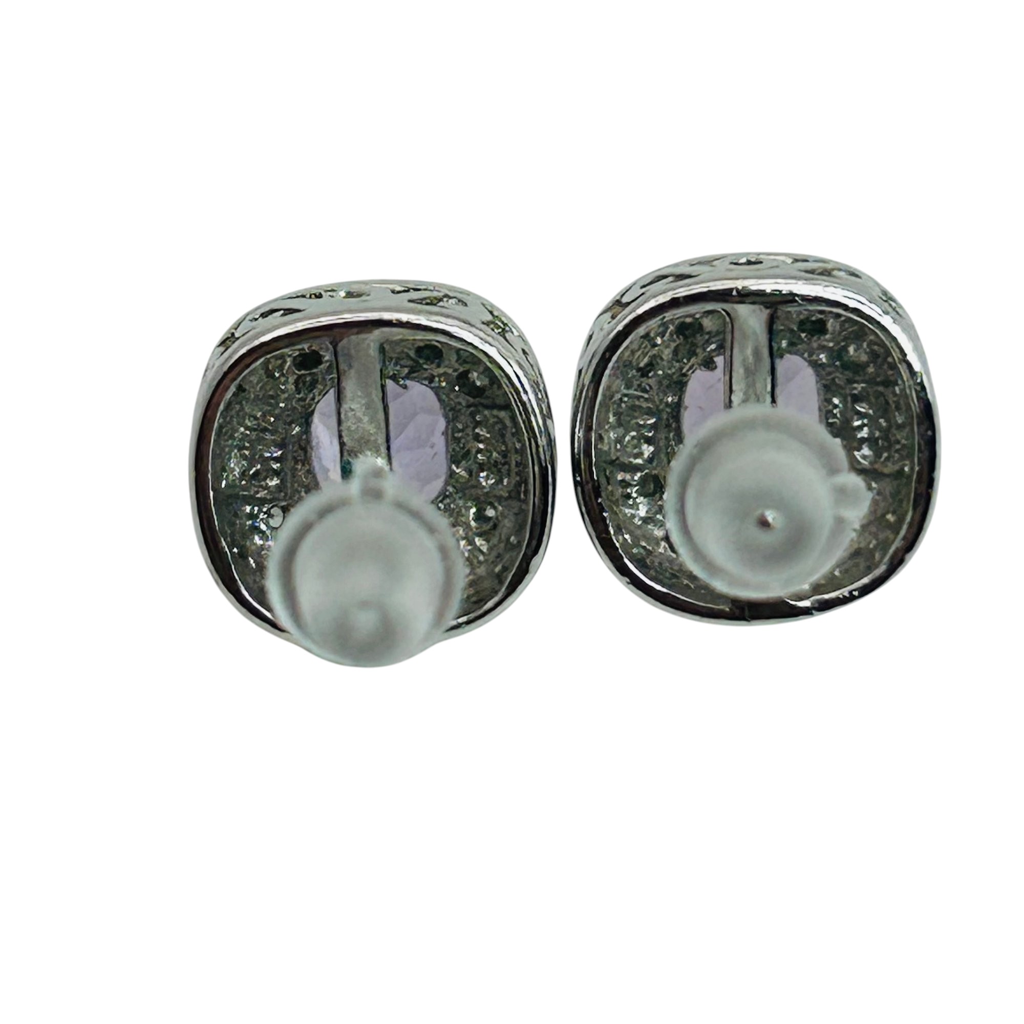 Sterling Amethyst Diamond Halo Set Earrings