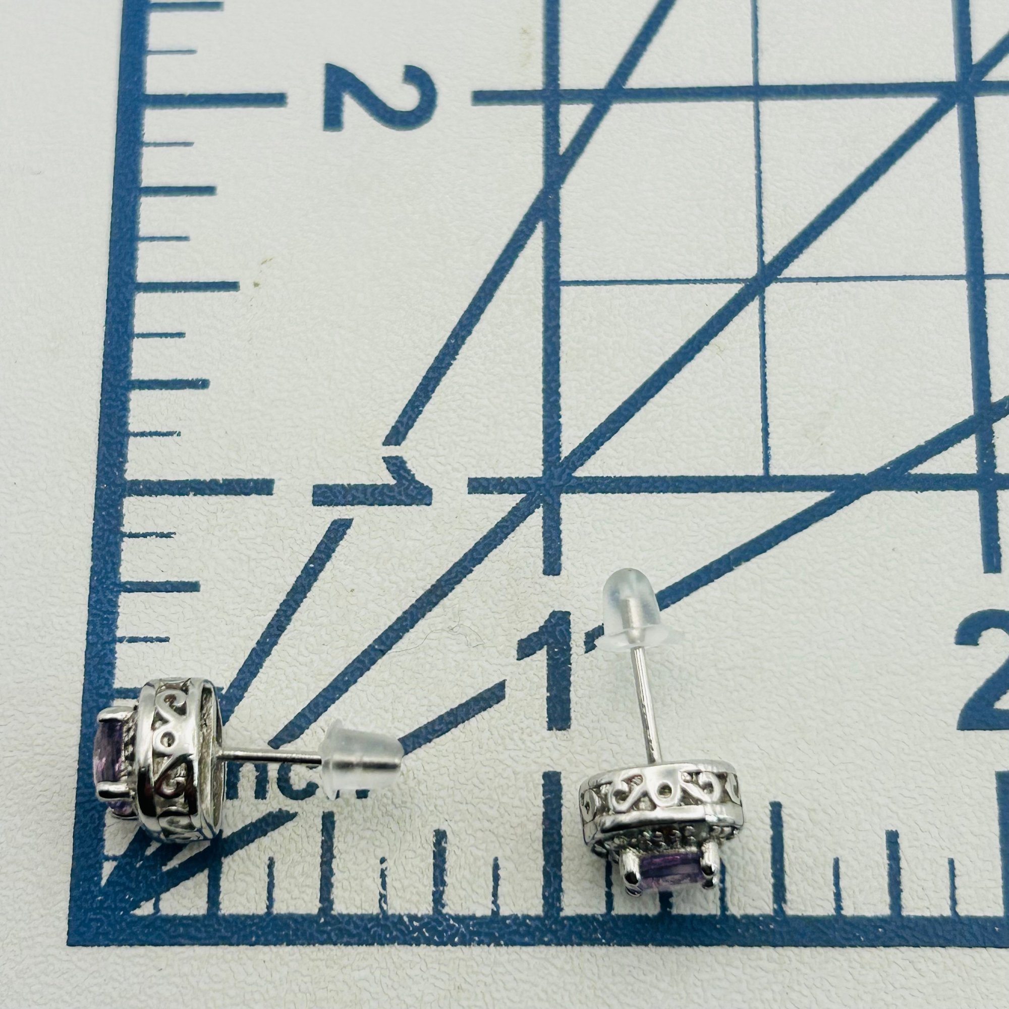 Sterling Amethyst Diamond Halo Set Earrings
