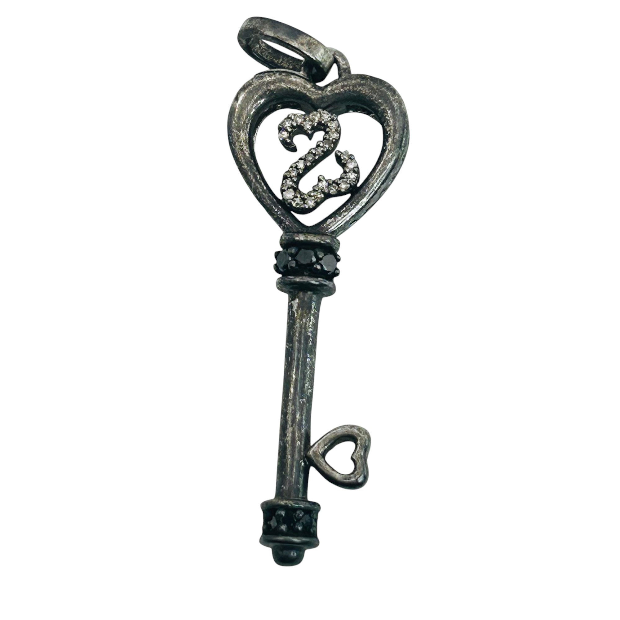Signed Sterling Diamond Key Pendant