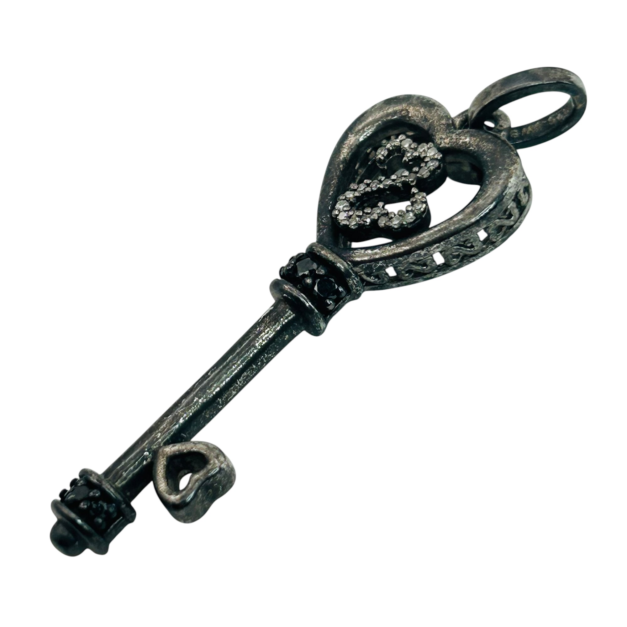 Signed Sterling Diamond Key Pendant