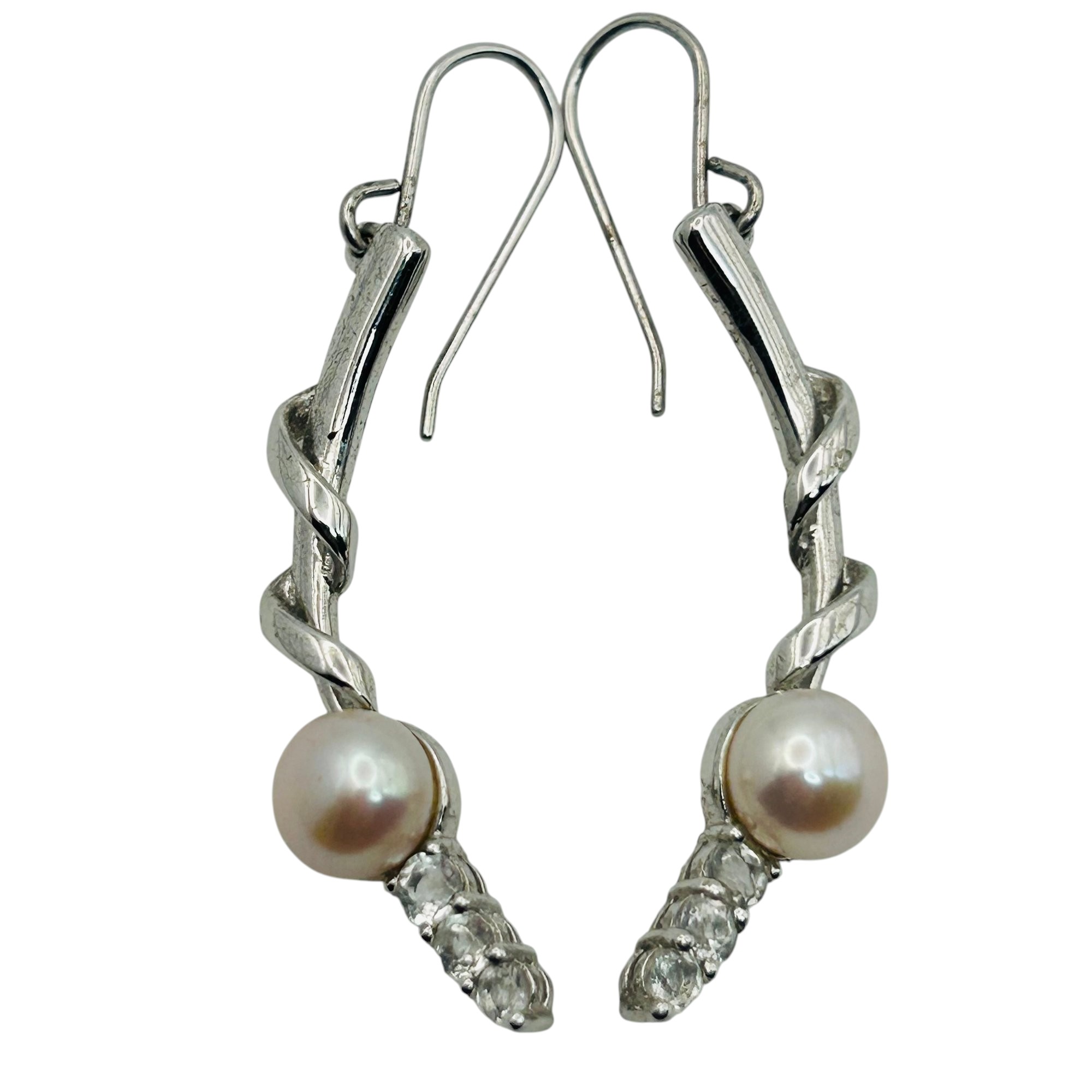 Signed Sterling Spinel Pearl Earrings