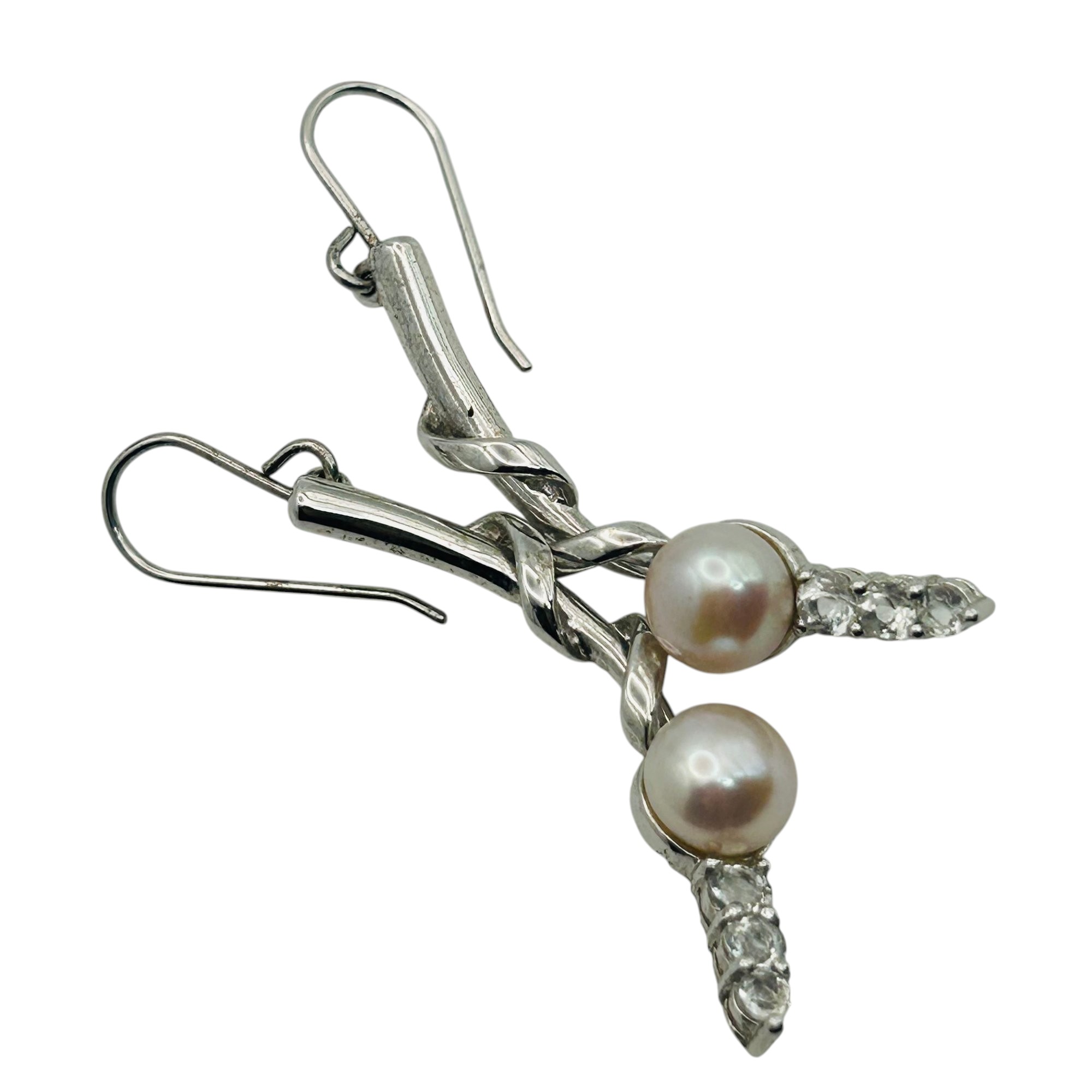 Signed Sterling Spinel Pearl Earrings