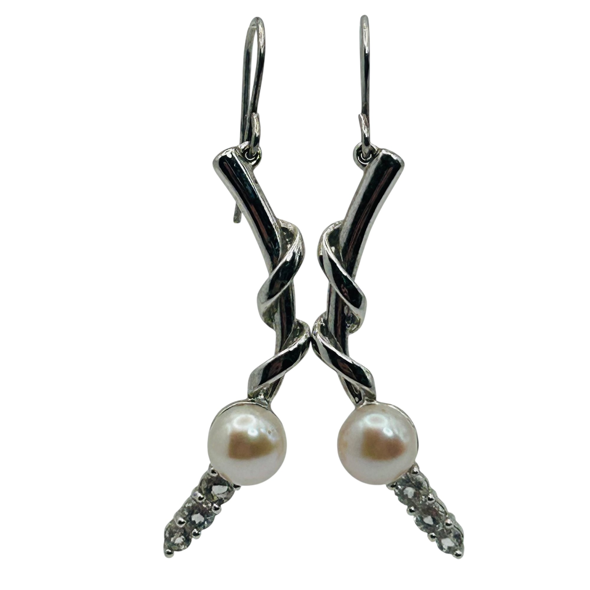 Signed Sterling Spinel Pearl Earrings