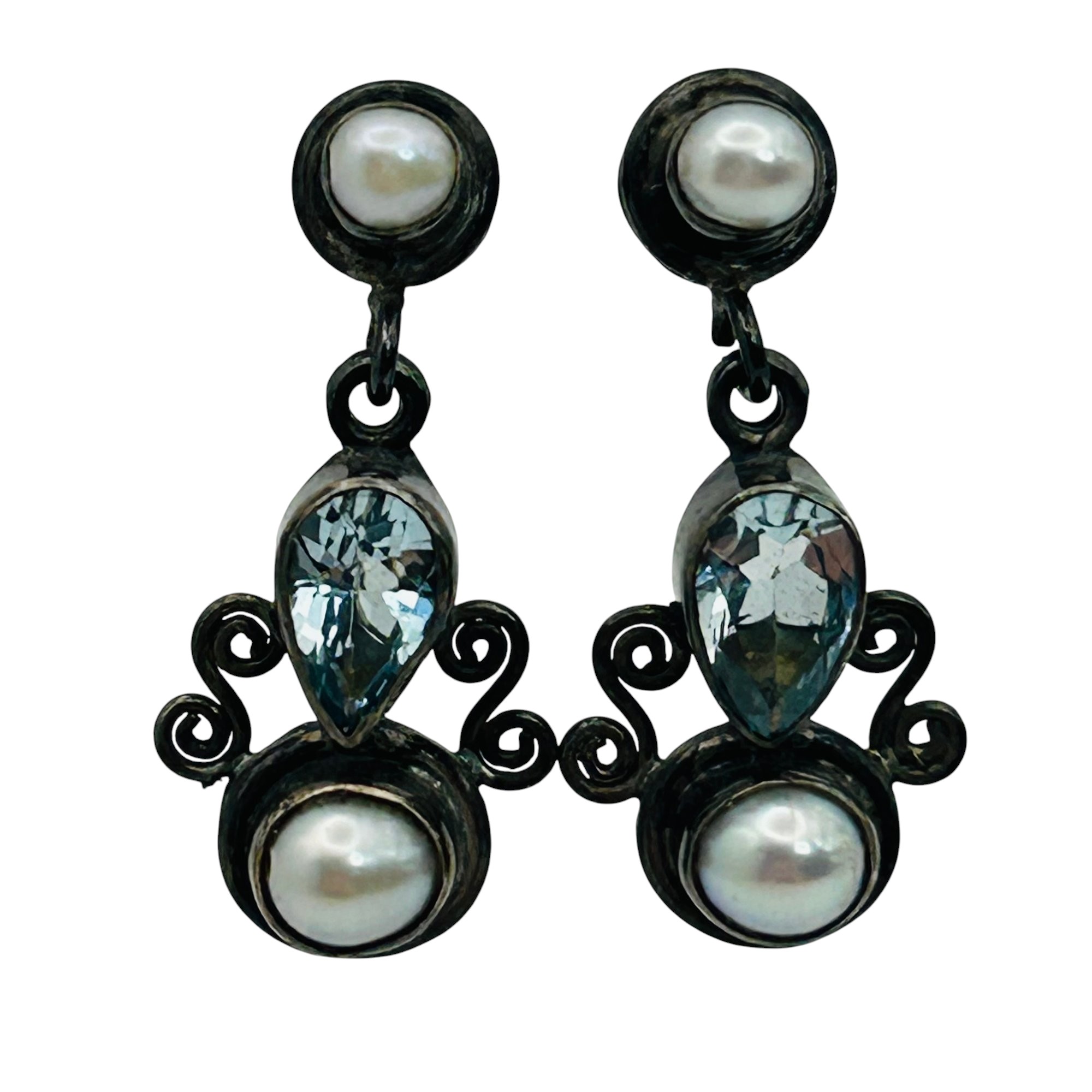 Sterling Topaz Pearl Earrings