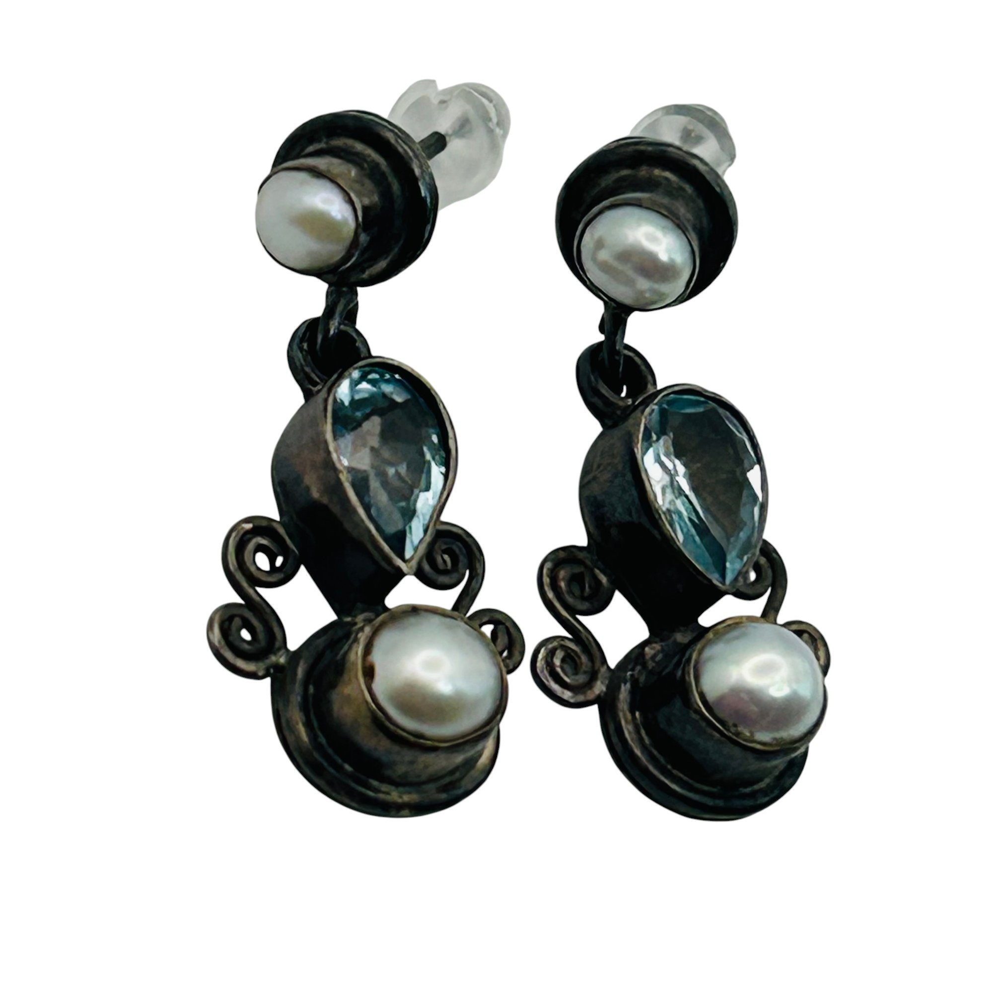 Sterling Topaz Pearl Earrings