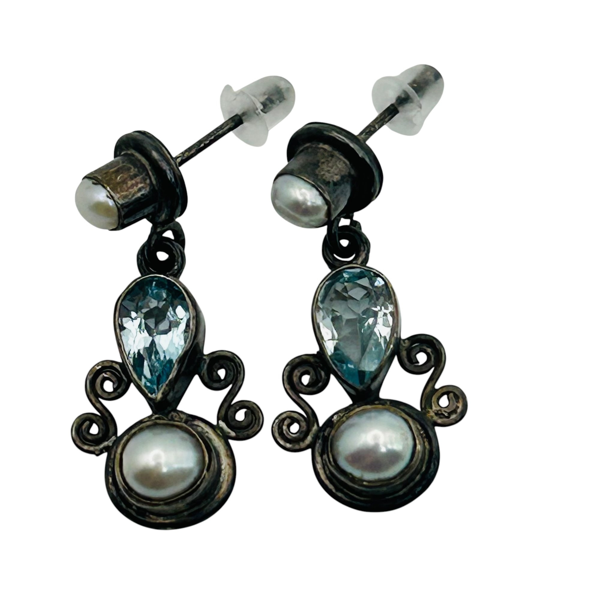 Sterling Topaz Pearl Earrings
