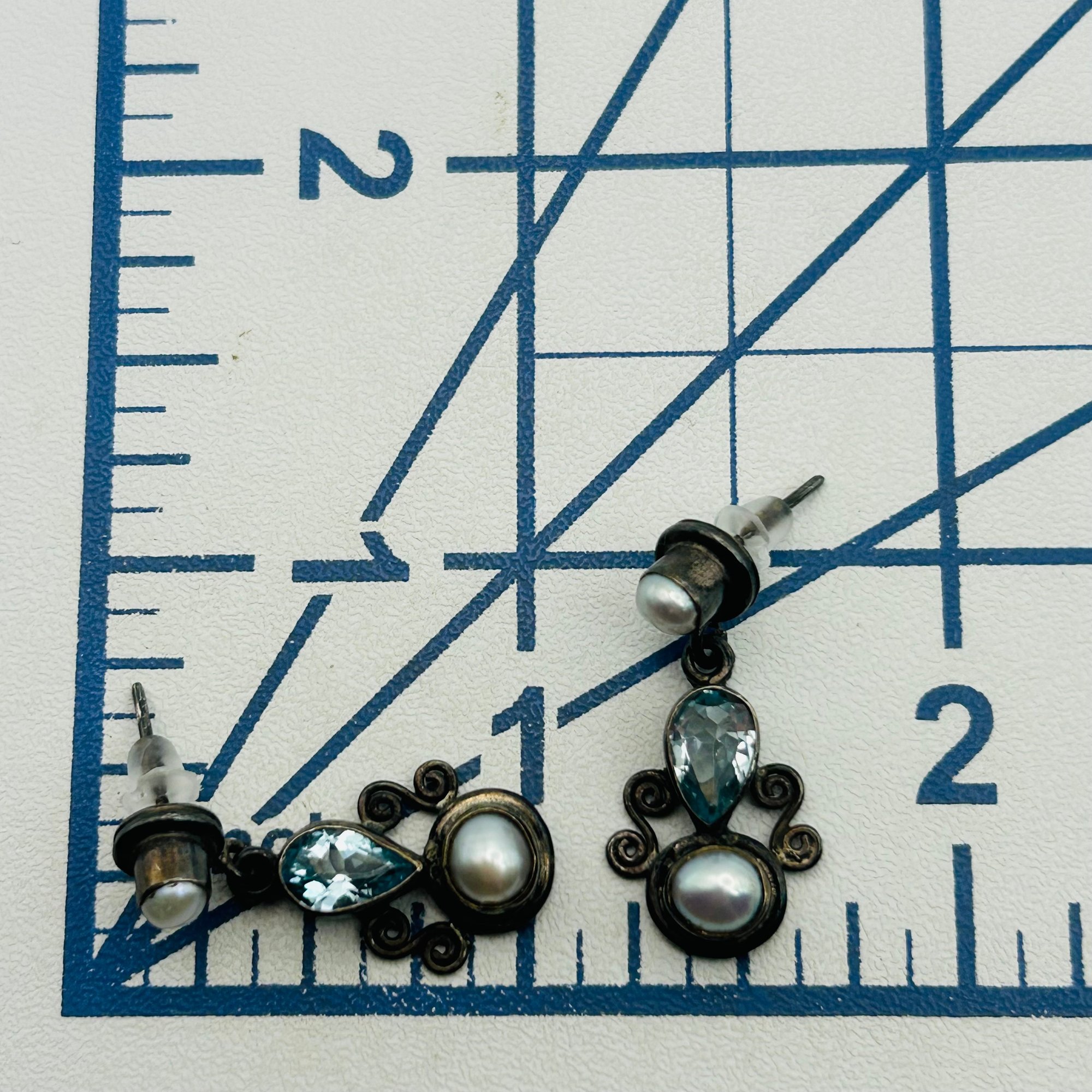Sterling Topaz Pearl Earrings