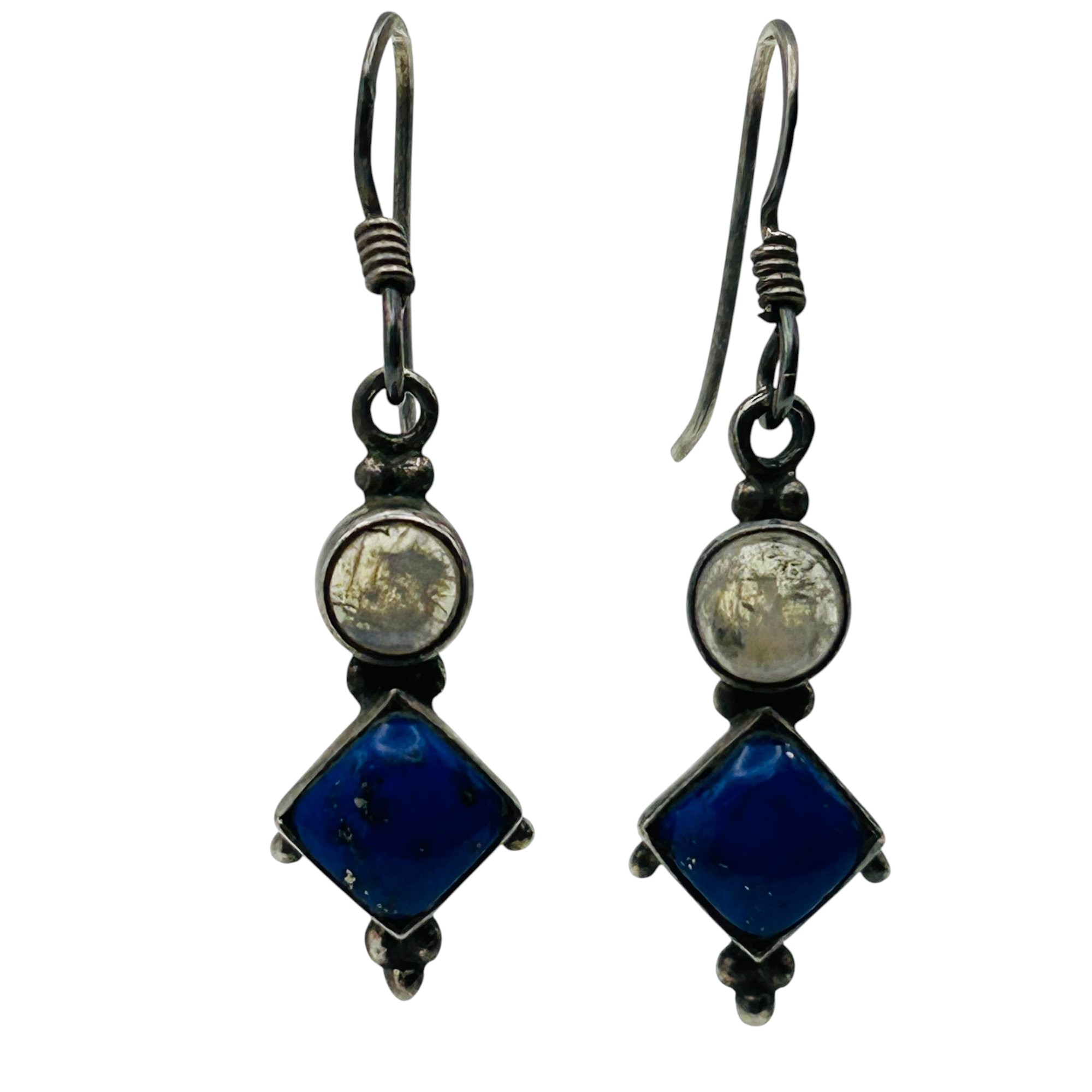 Sterling Moonstone Lapis Lazuli Earrings