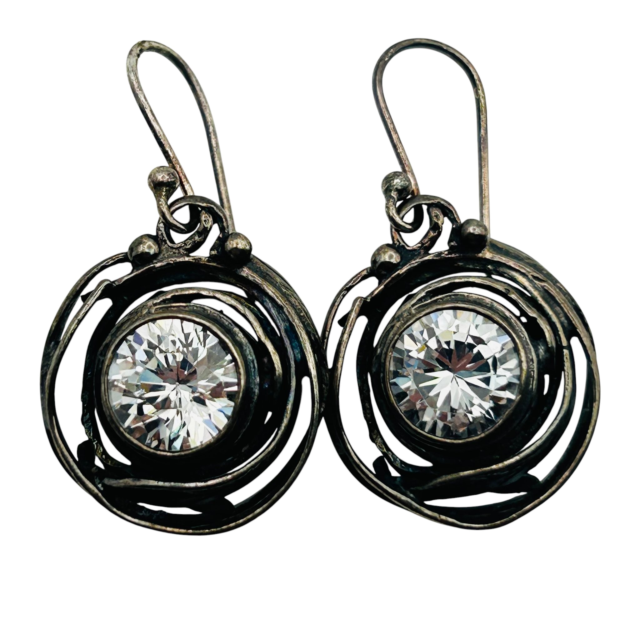 Sterling Rhinestone Leaf Detail Earrings