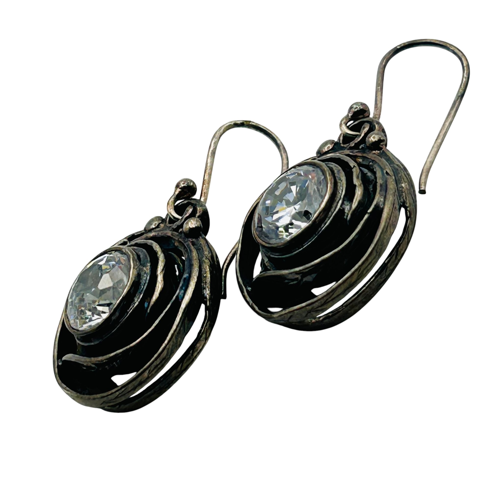 Sterling Rhinestone Leaf Detail Earrings