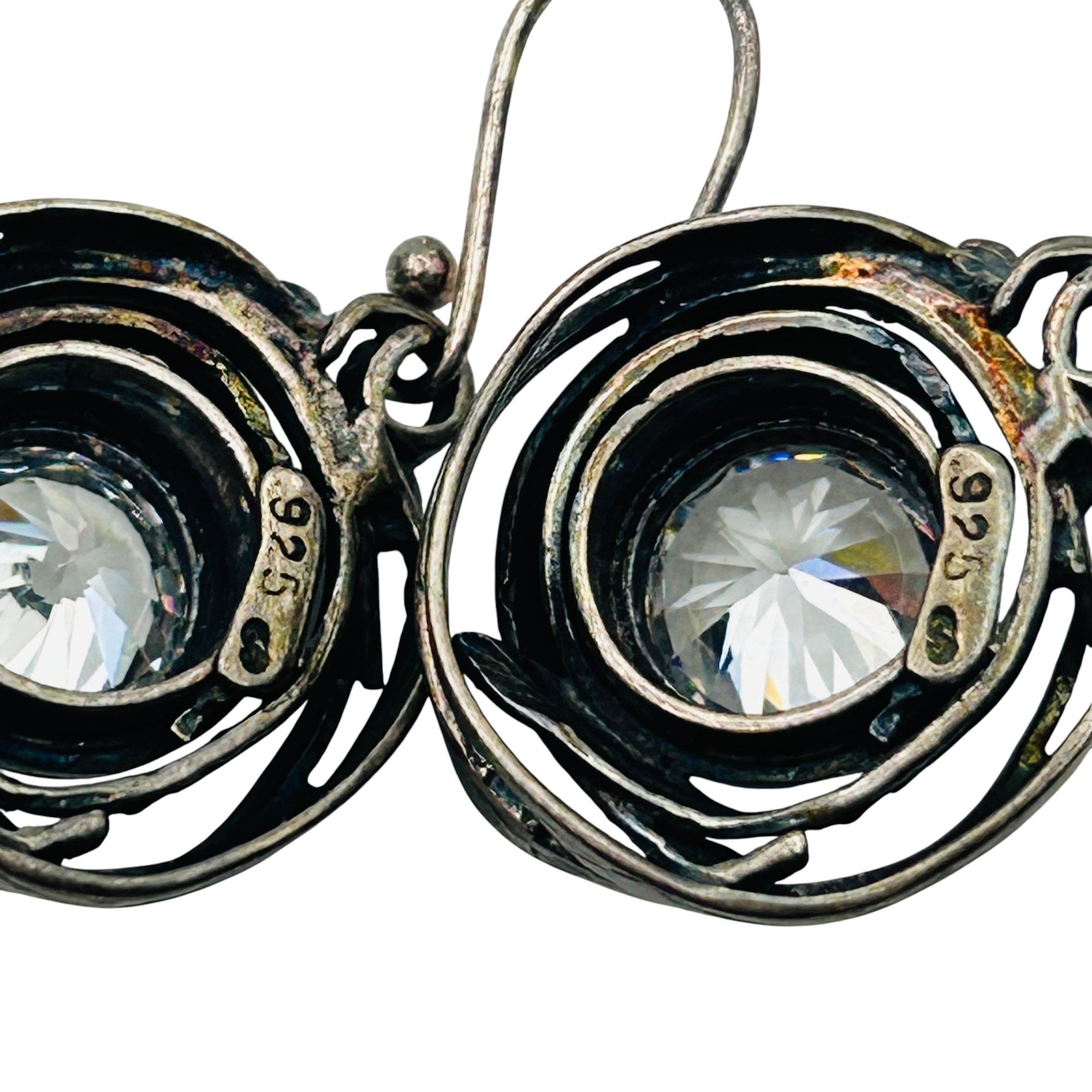 Sterling Rhinestone Leaf Detail Earrings