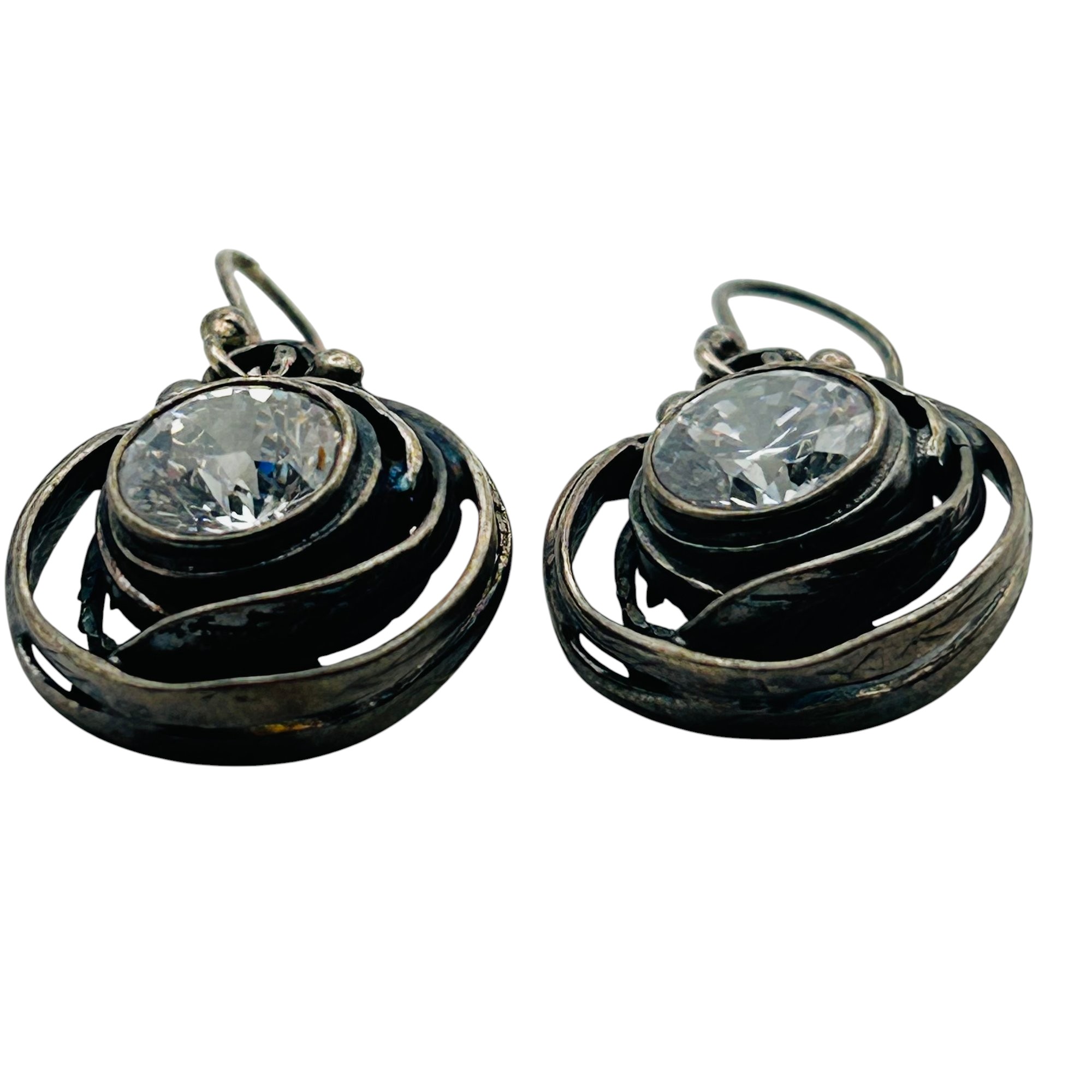 Sterling Rhinestone Leaf Detail Earrings