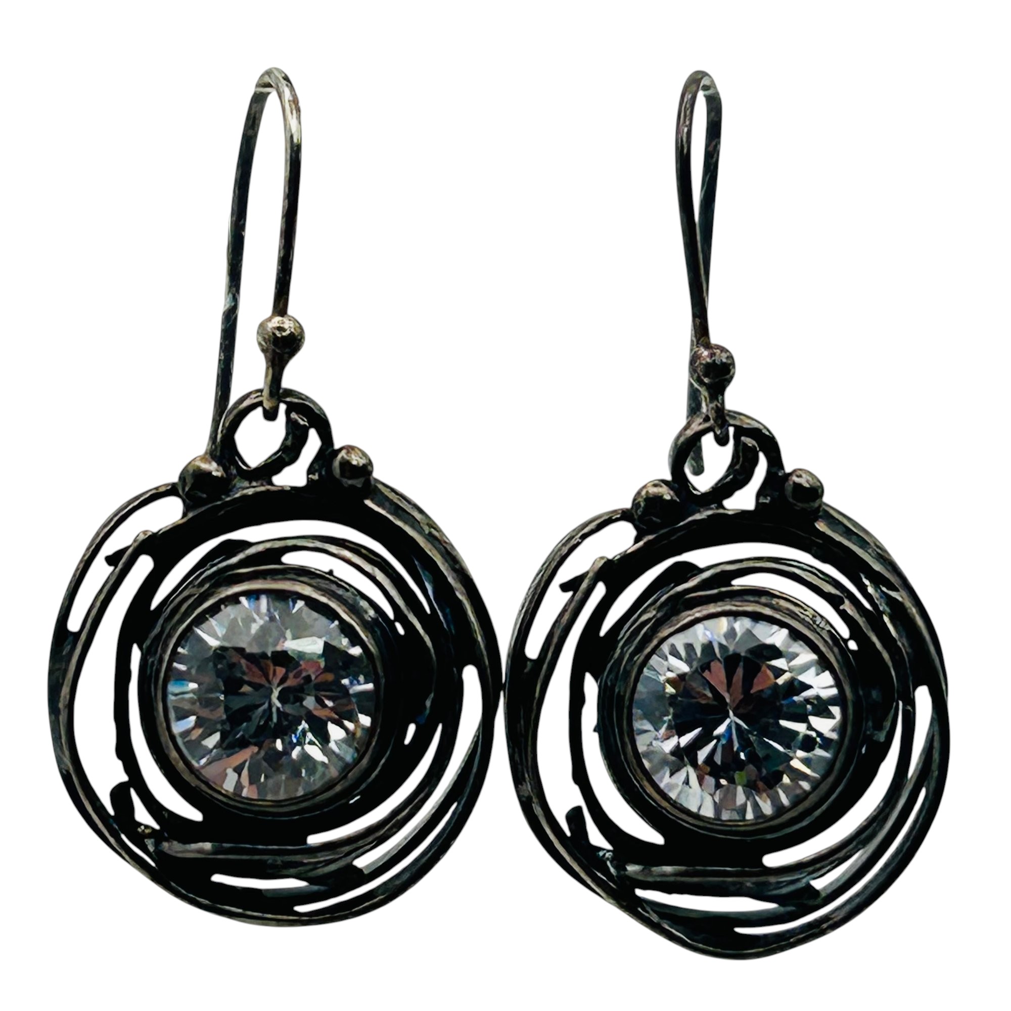 Sterling Rhinestone Leaf Detail Earrings