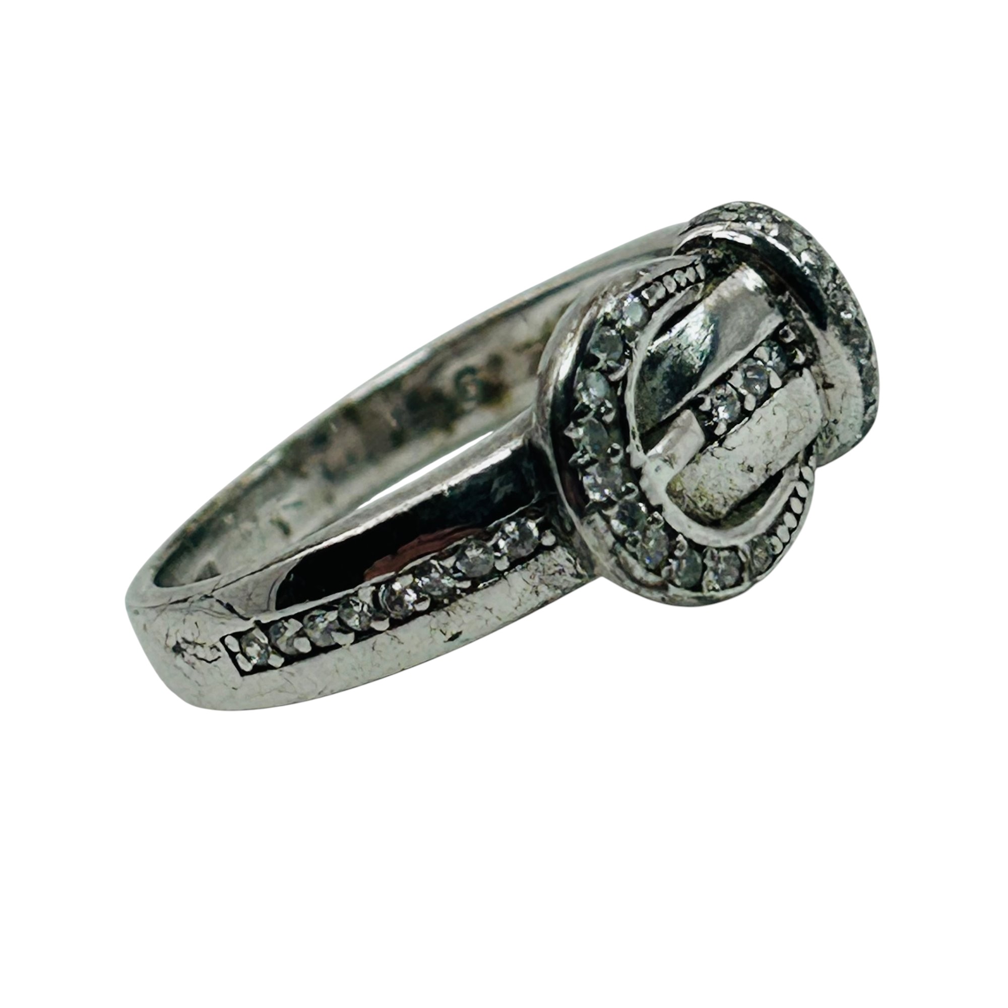 Signed Sterling Rhinestone Belt Buckle Ring Sz 6