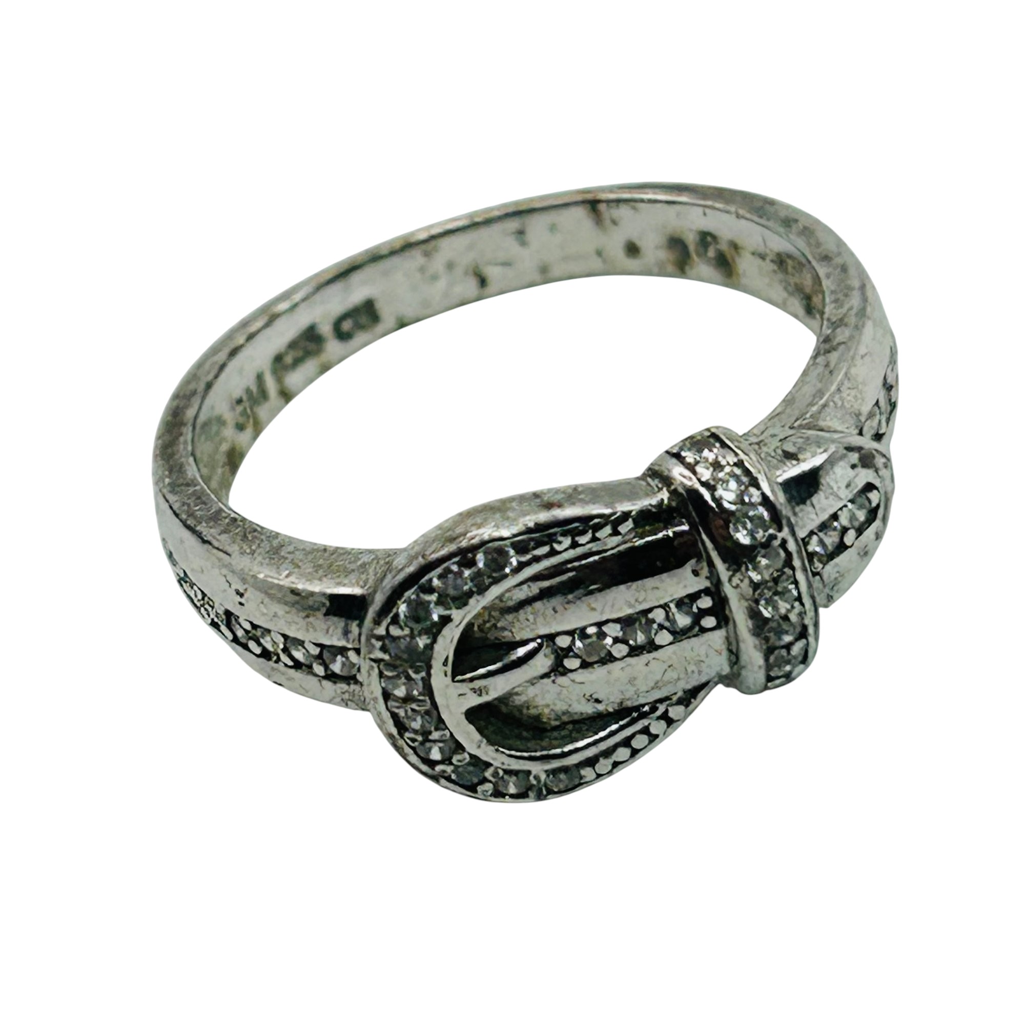 Signed Sterling Rhinestone Belt Buckle Ring Sz 6