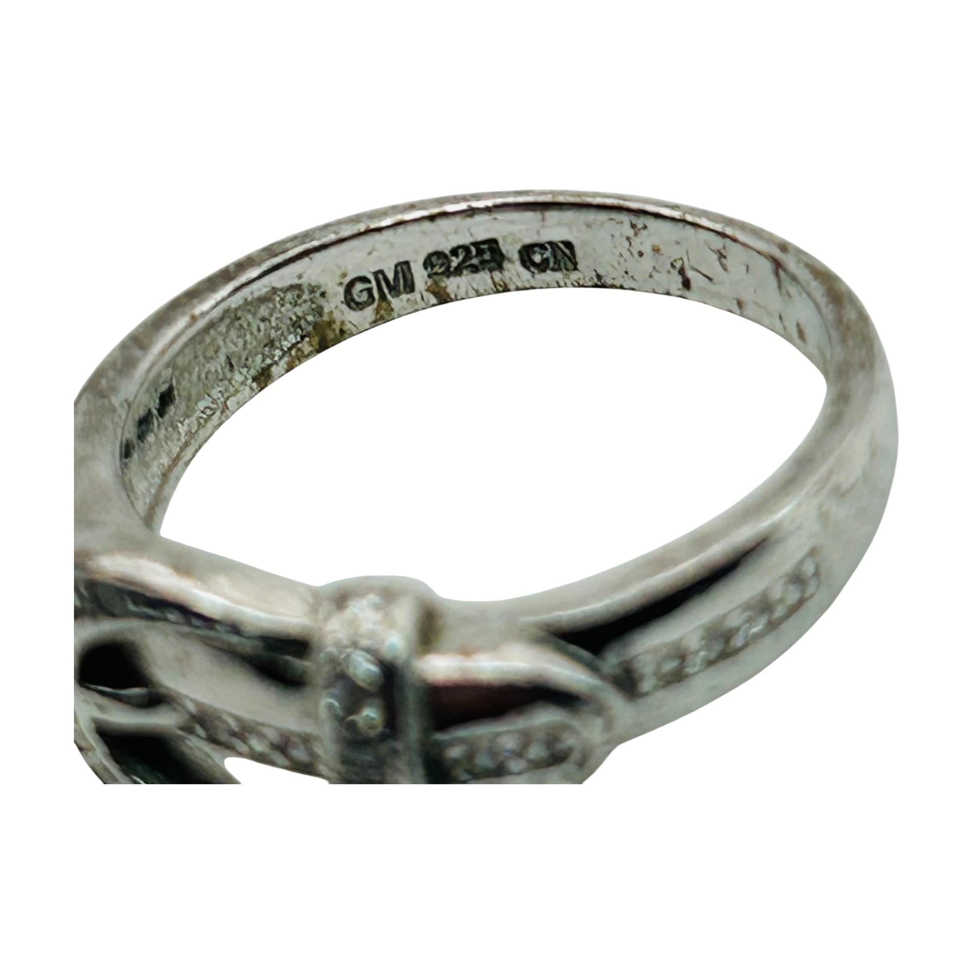 Signed Sterling Rhinestone Belt Buckle Ring Sz 6