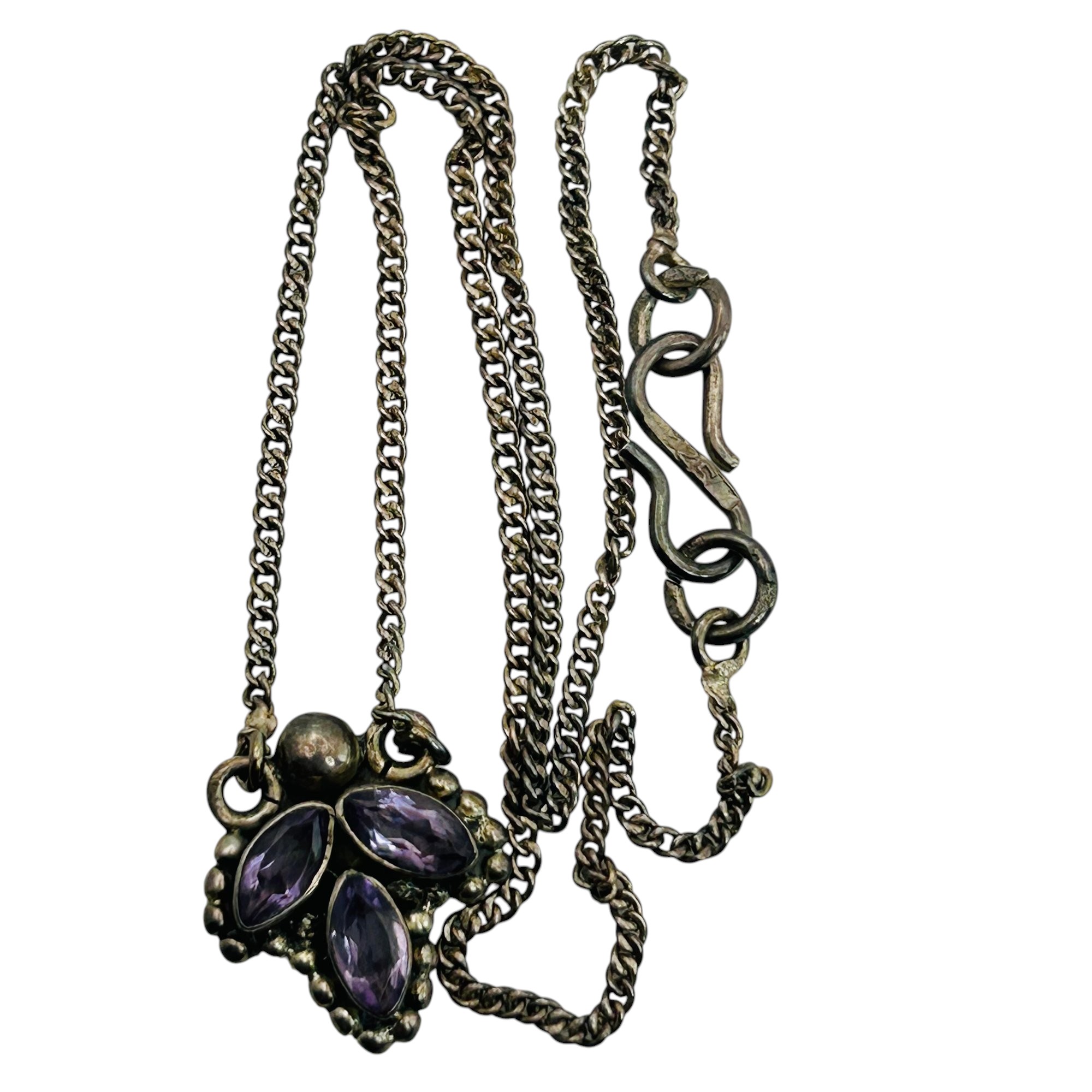 Sterling Amethyst Curb Chain Necklace