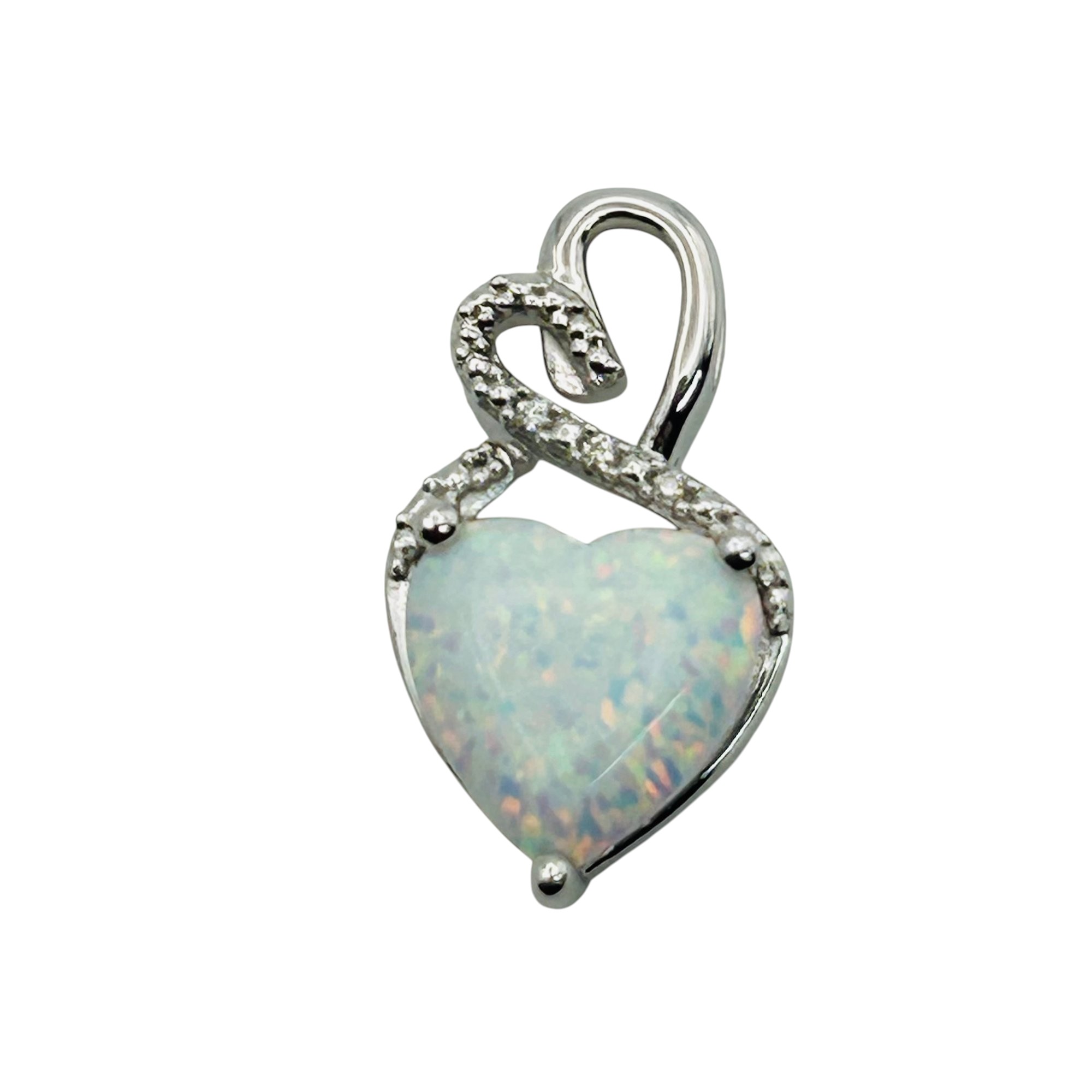 Signed Sterling Opal Diamond Accent Heart Pendant