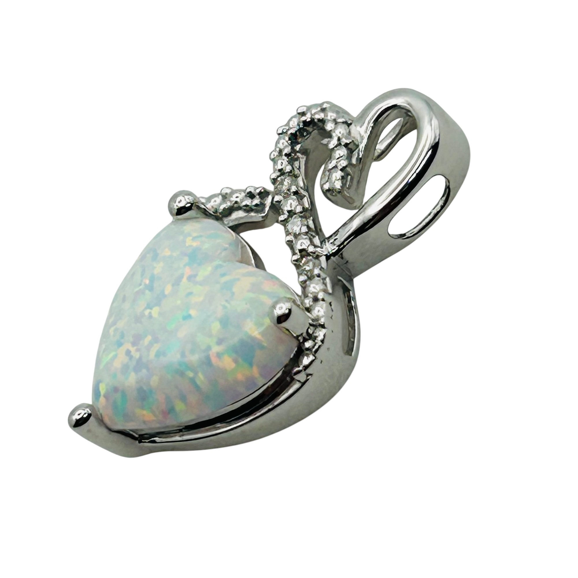Signed Sterling Opal Diamond Accent Heart Pendant