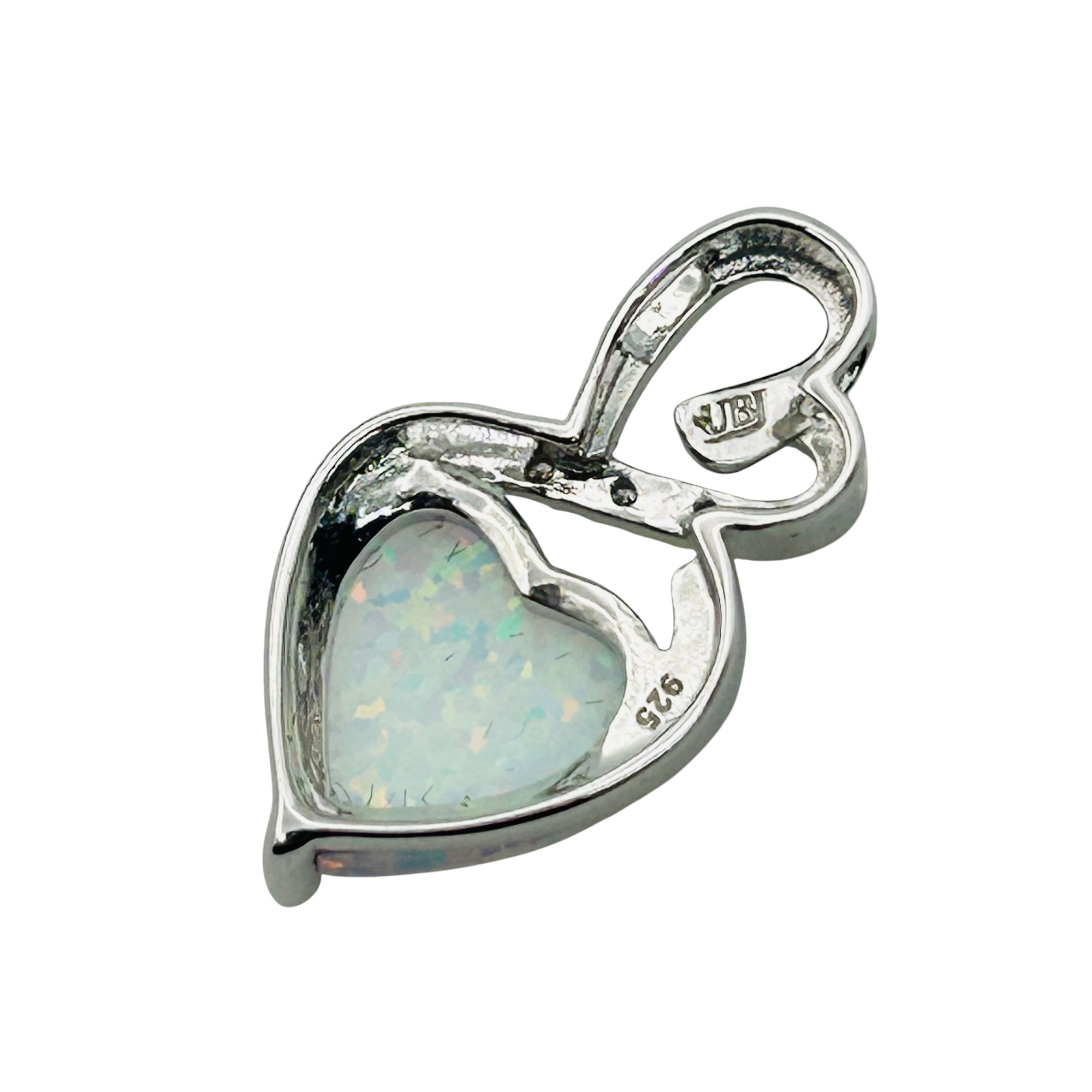 Signed Sterling Opal Diamond Accent Heart Pendant