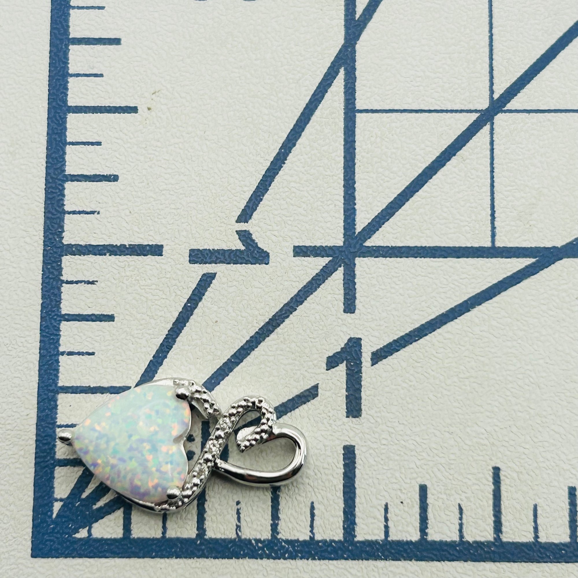 Signed Sterling Opal Diamond Accent Heart Pendant